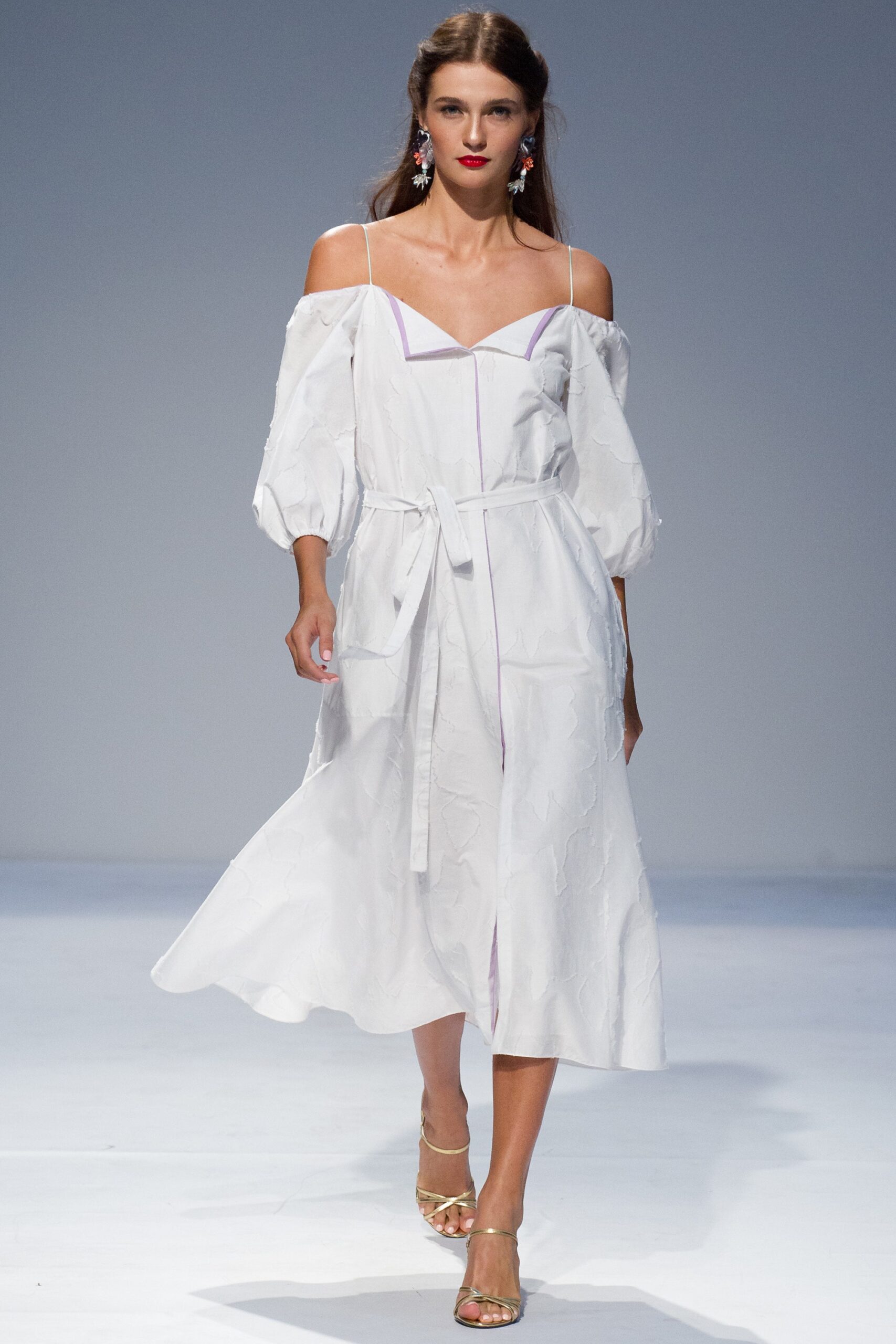 white off-shoulder belted dress