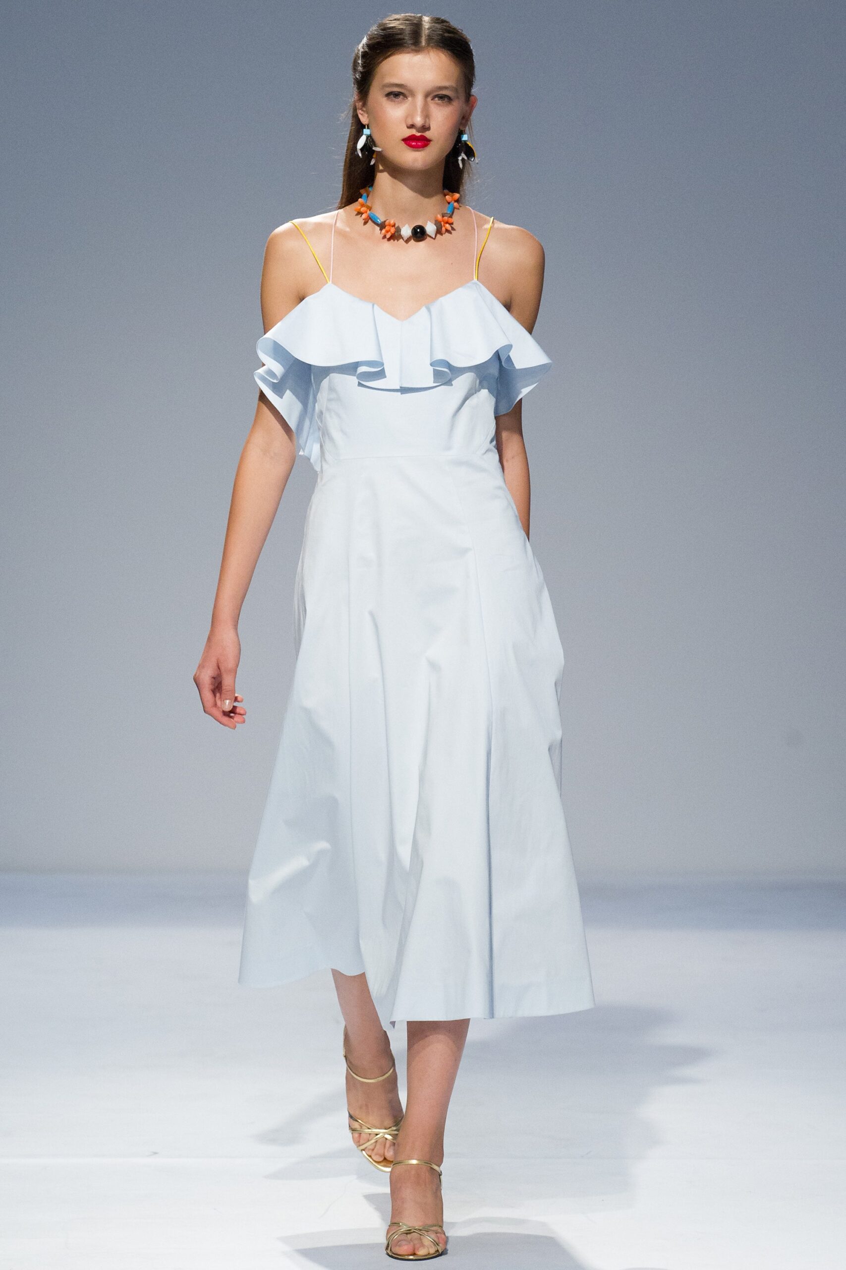 light blue ruffled midi dress