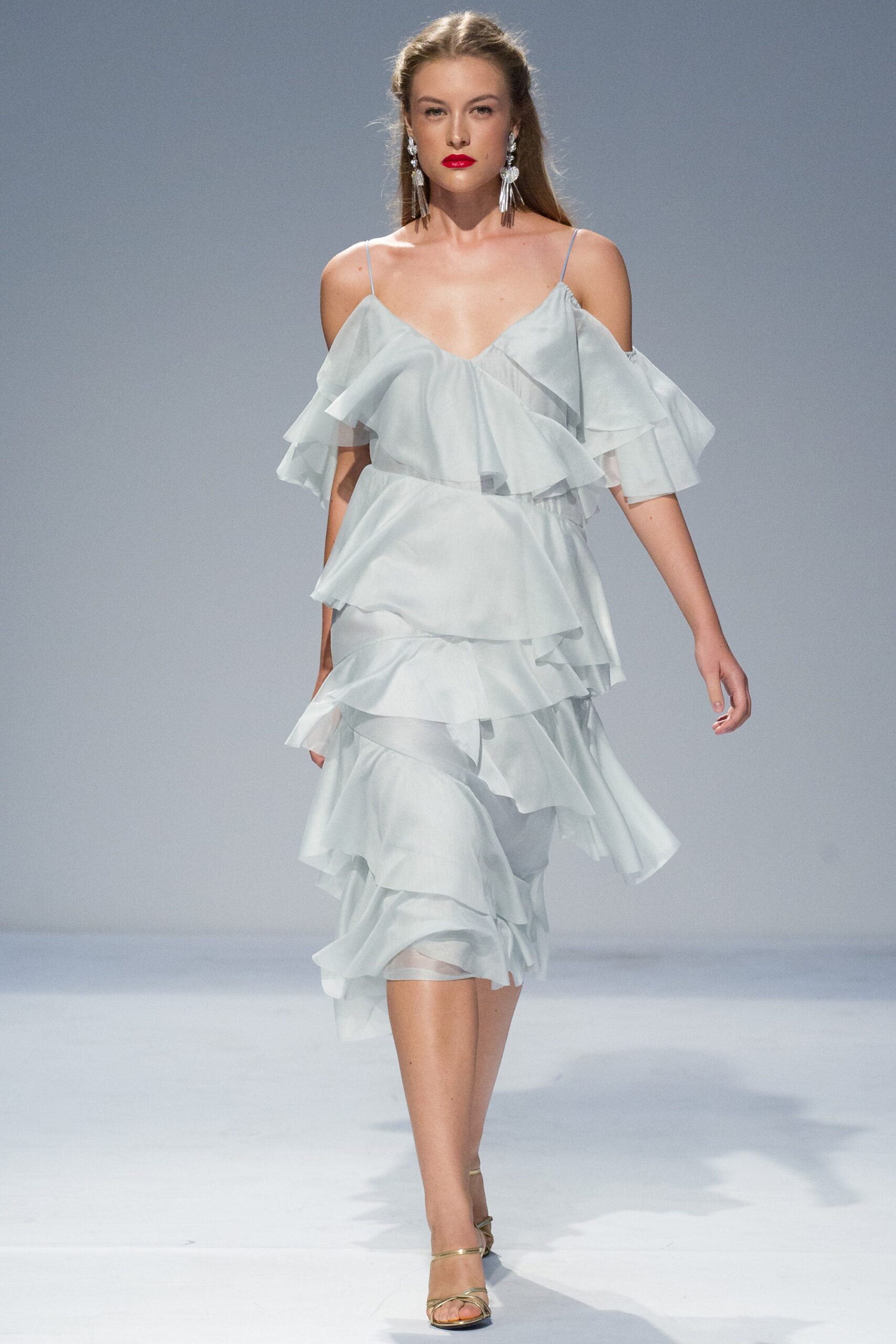 light blue tiered chiffon dress