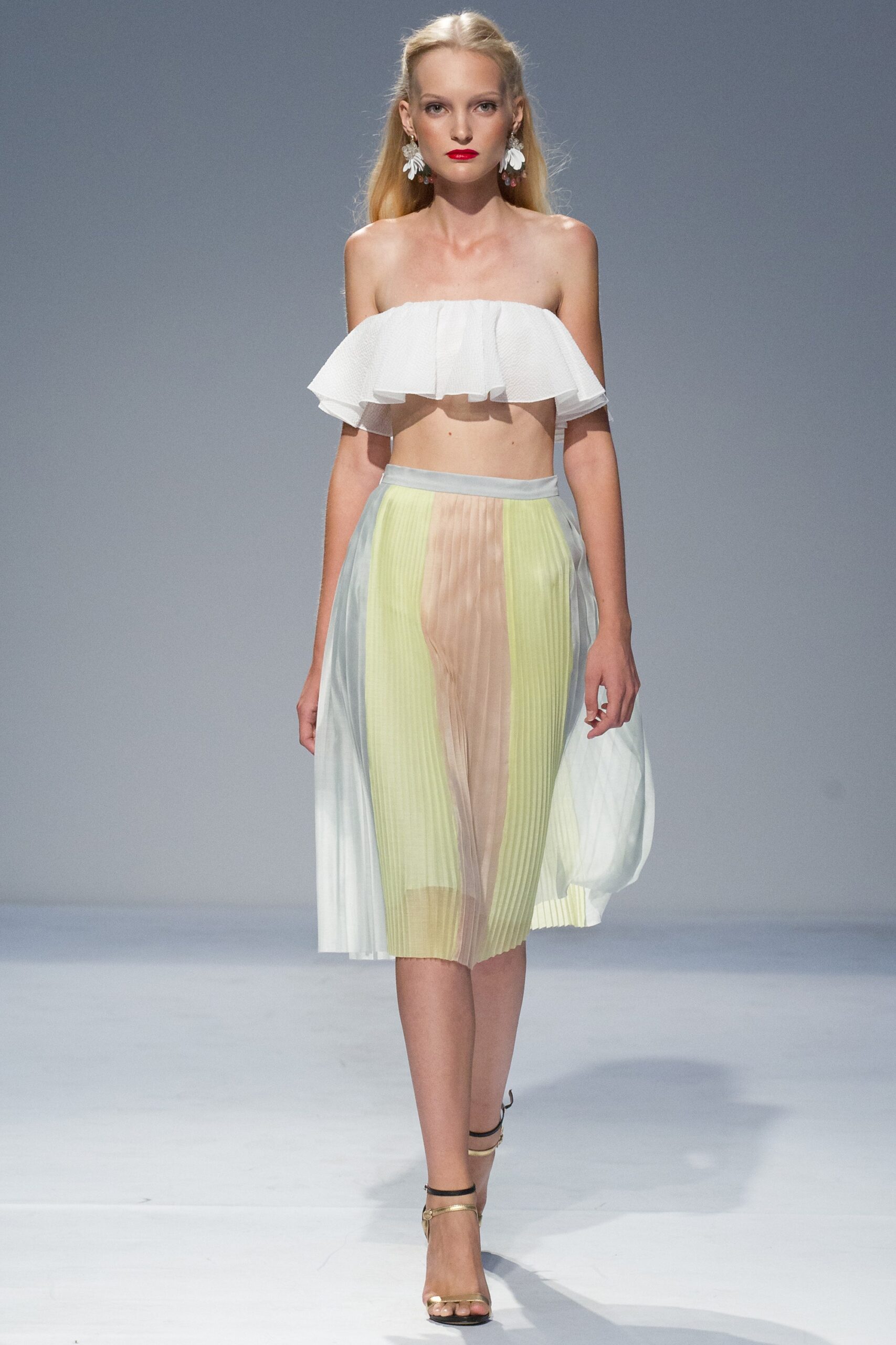white chiffon long-sleeve relaxed pleated sheer skirt