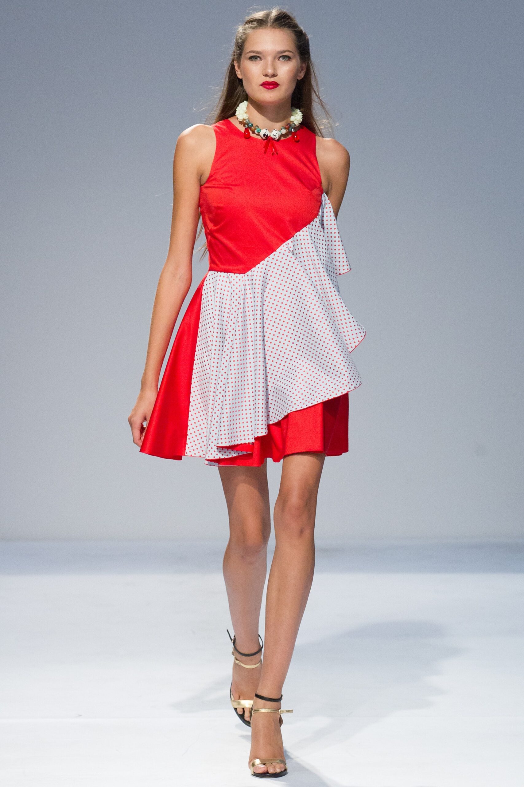 red and white sleeveless dress