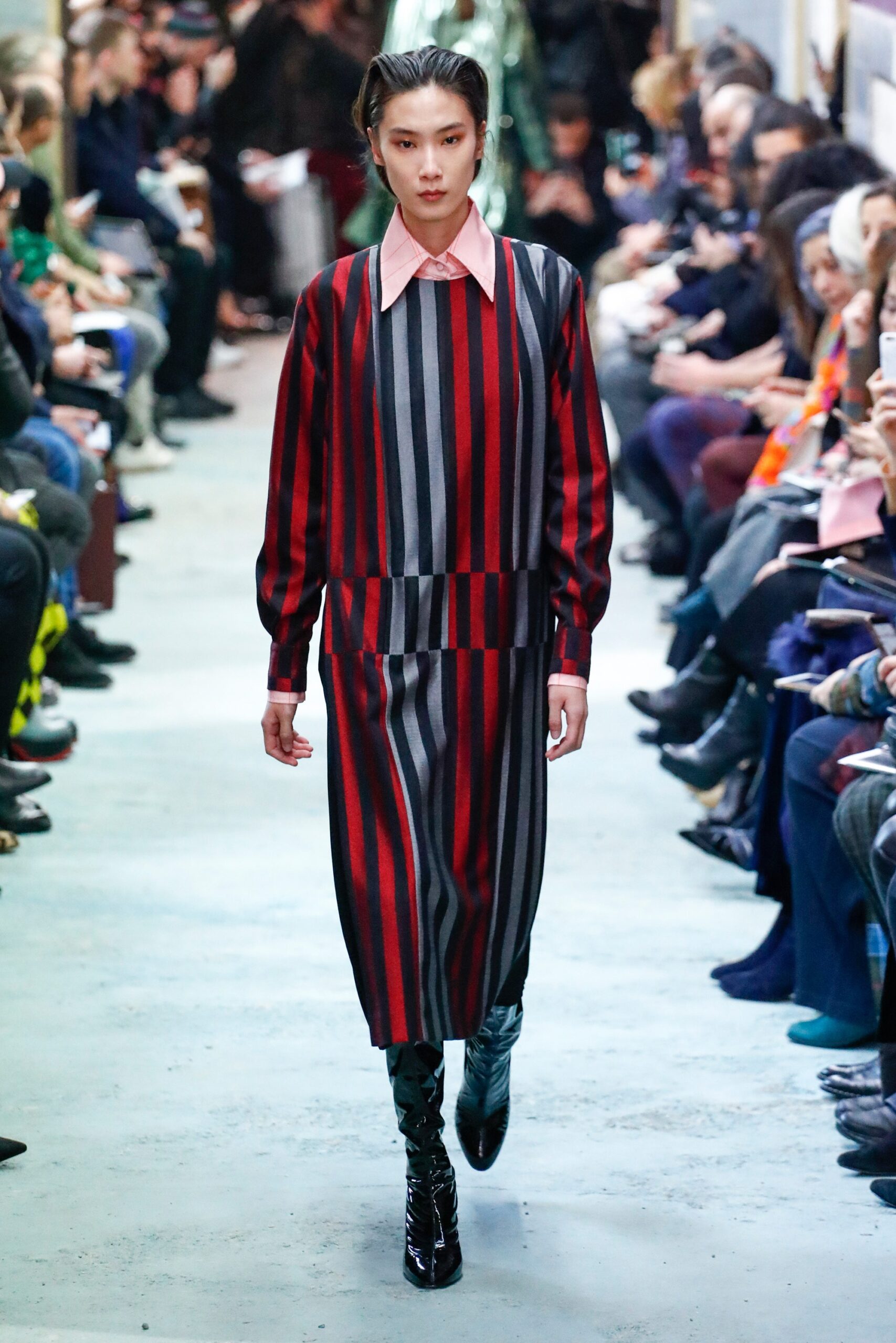 red and black striped midi dress