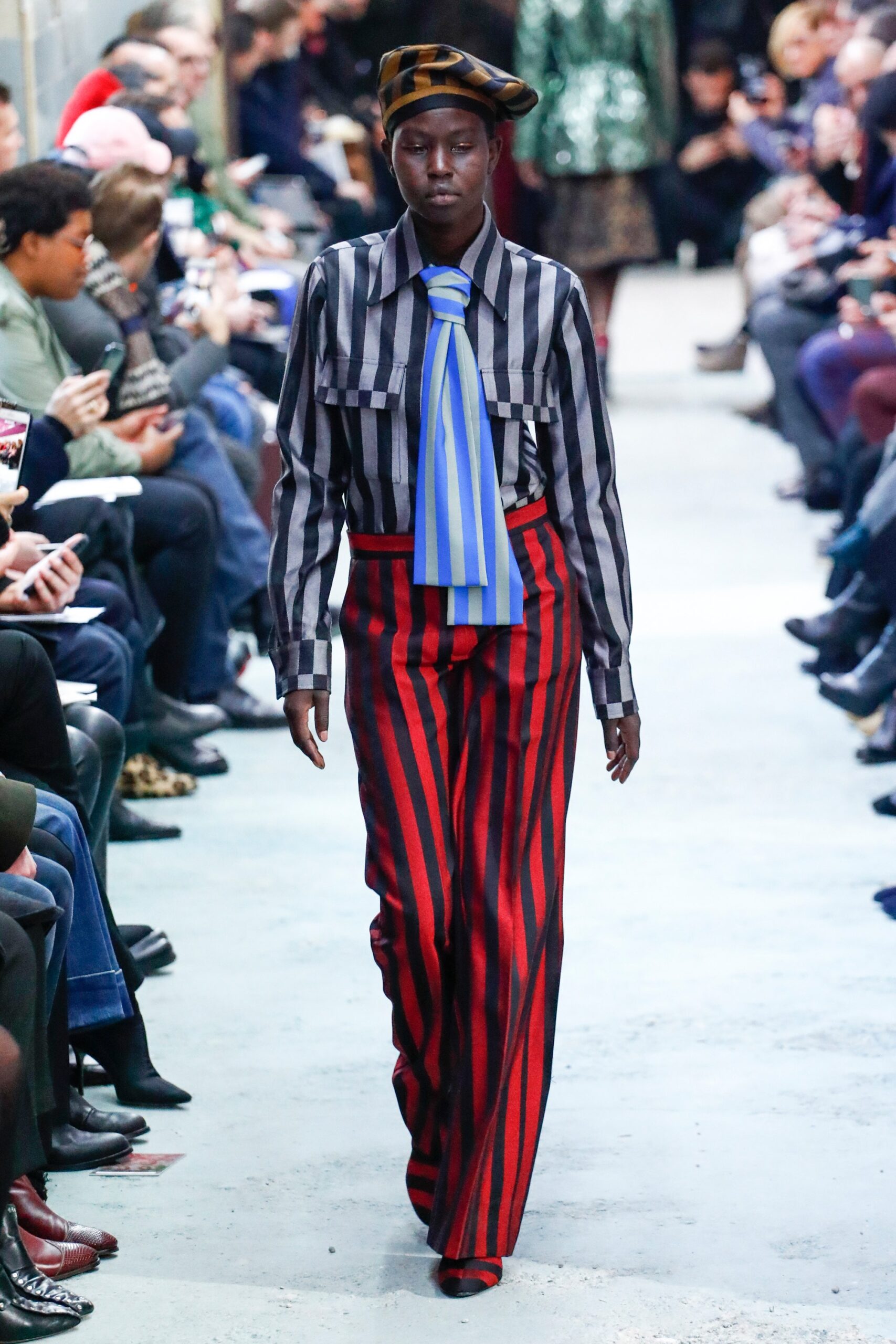 red cotton fitted striped pants