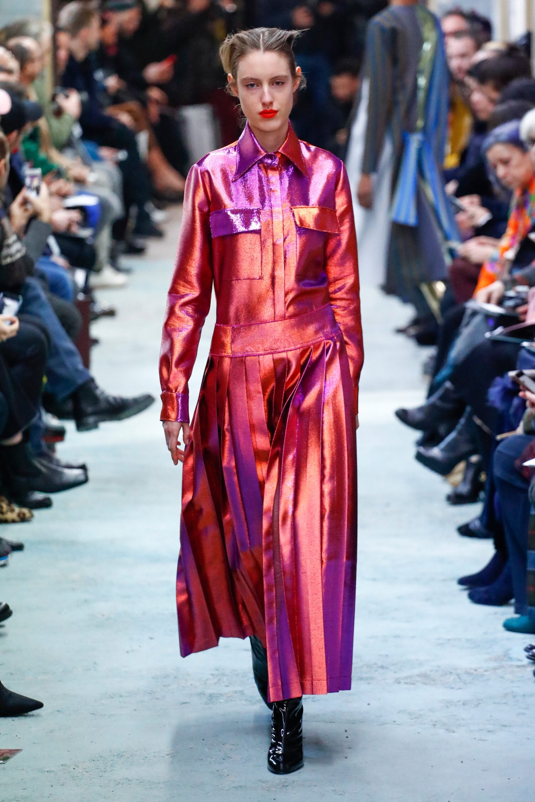 pink and purple silk midi dress