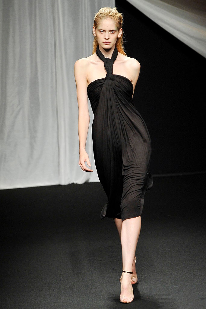 black silk strapless draped dress