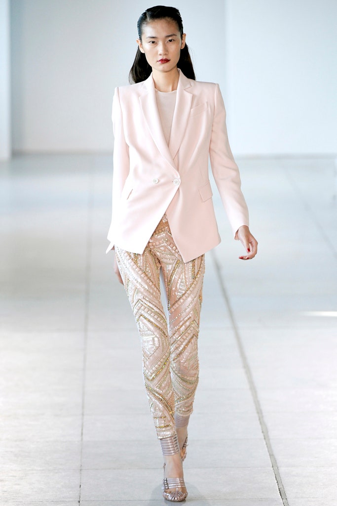 pink silk long-sleeve collared tailored buttoned blazer