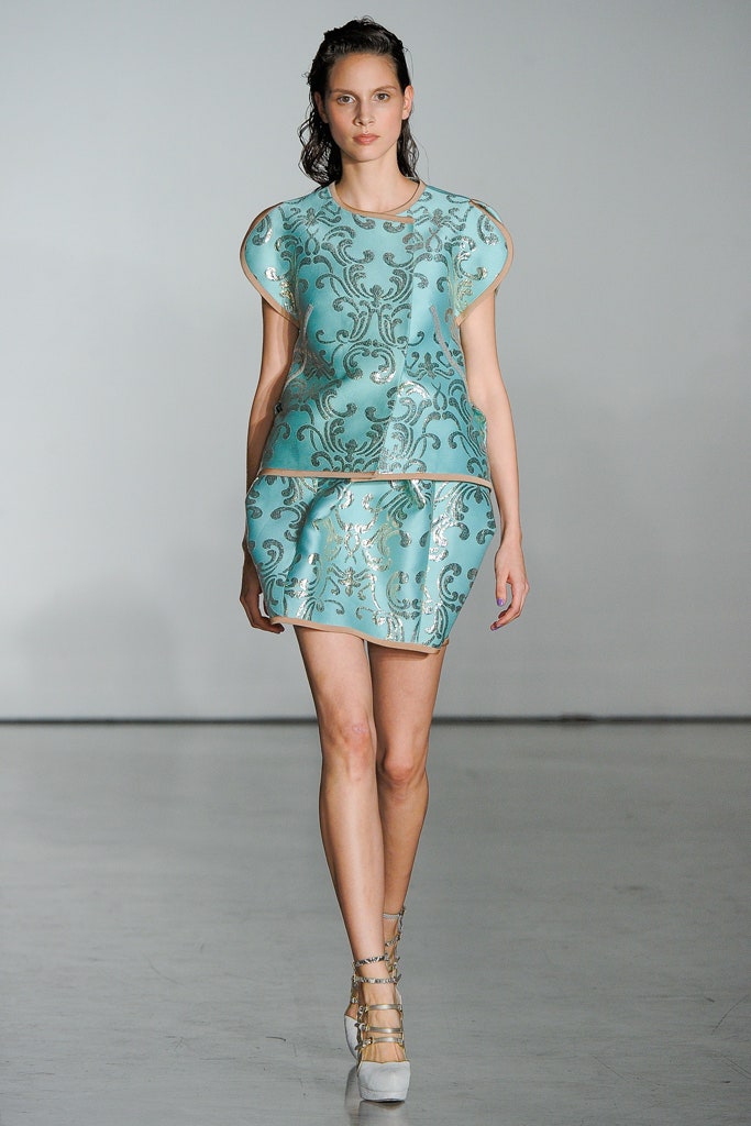 blue vinyl embellished mini dress