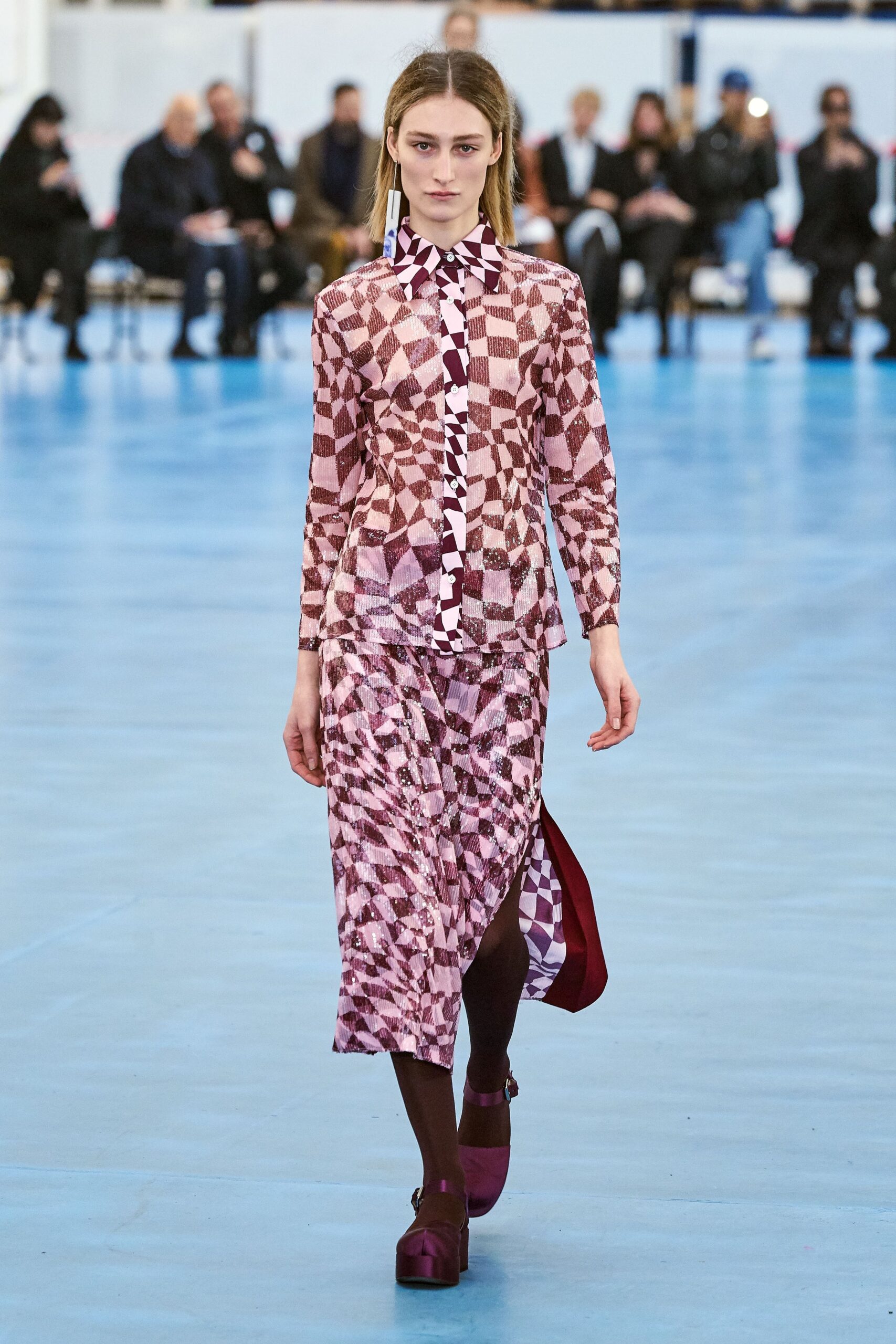 pink and purple printed midi dress