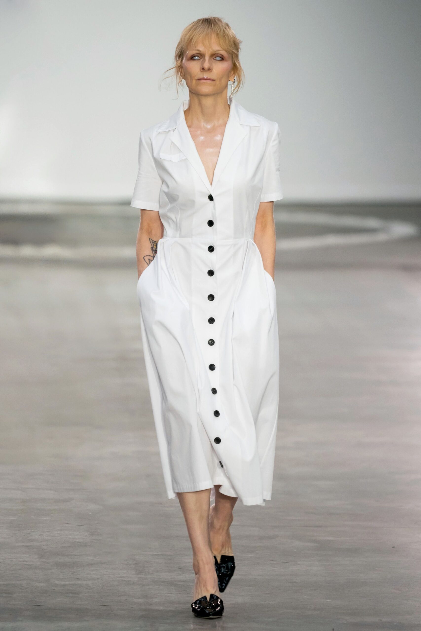 white fitted midi dress