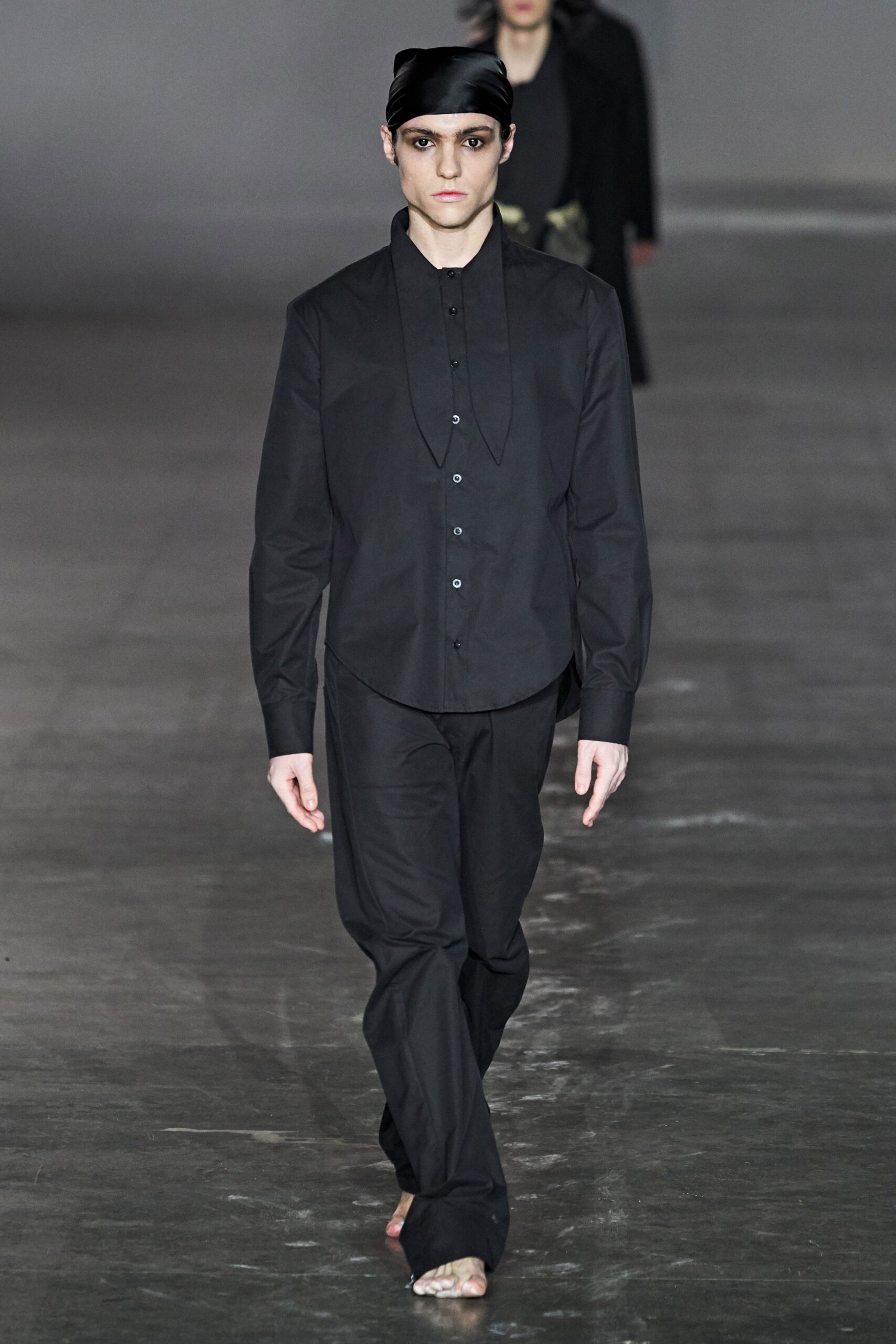 black fitted shirt and pants