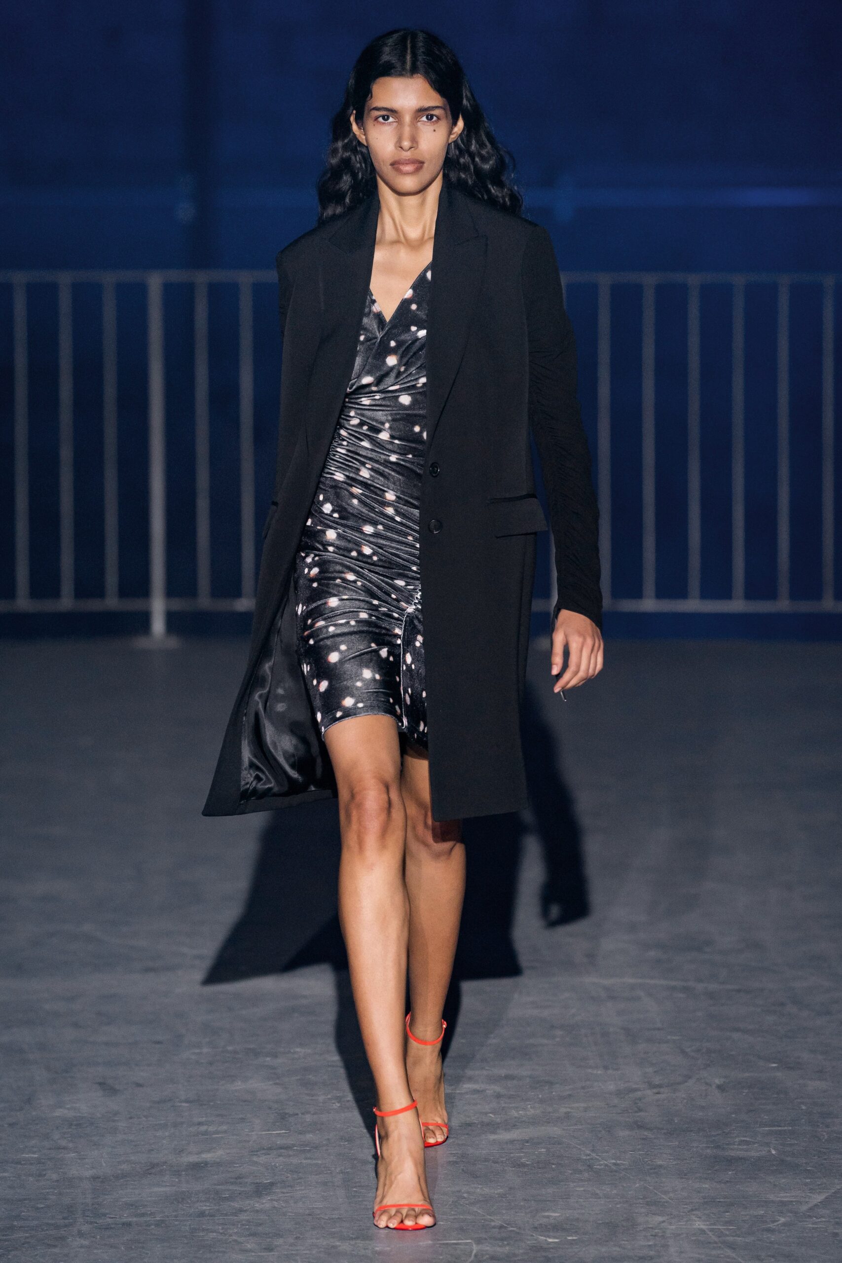 black silk mini dress with coat
