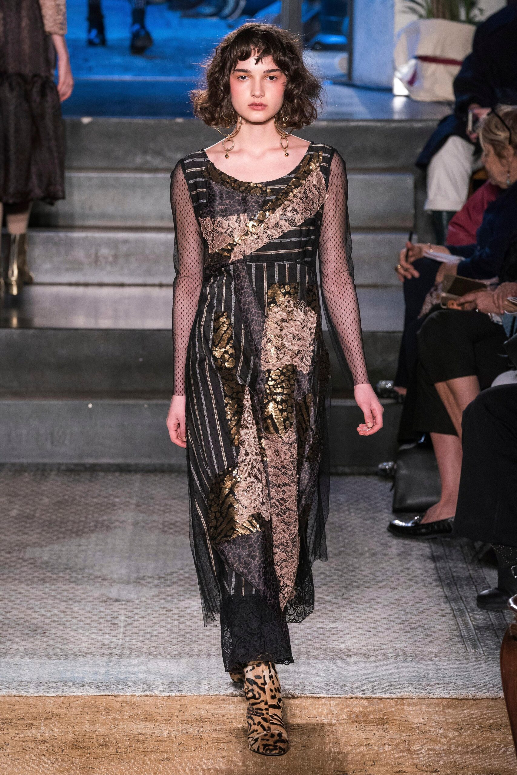 black and gold layered midi dress