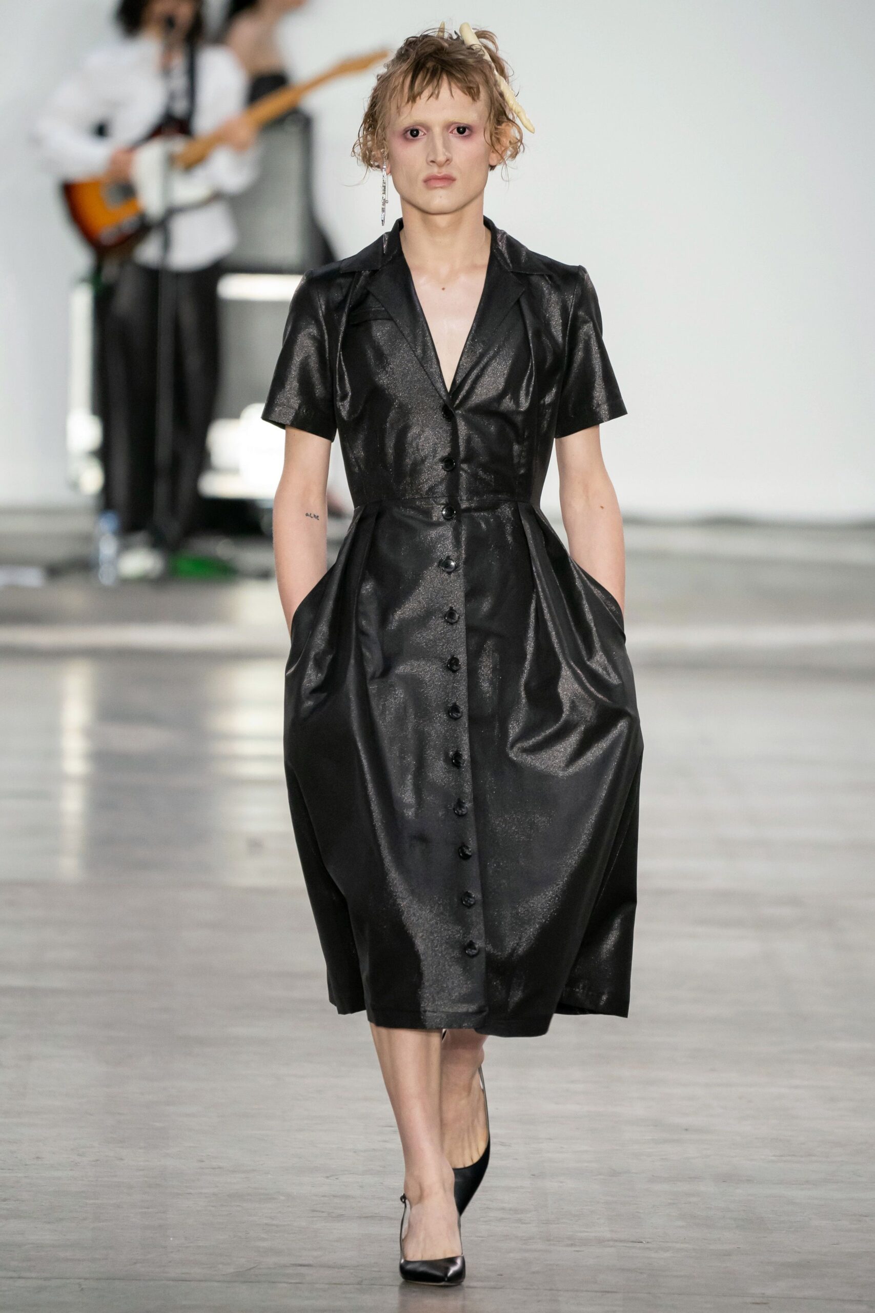 black leather midi dress