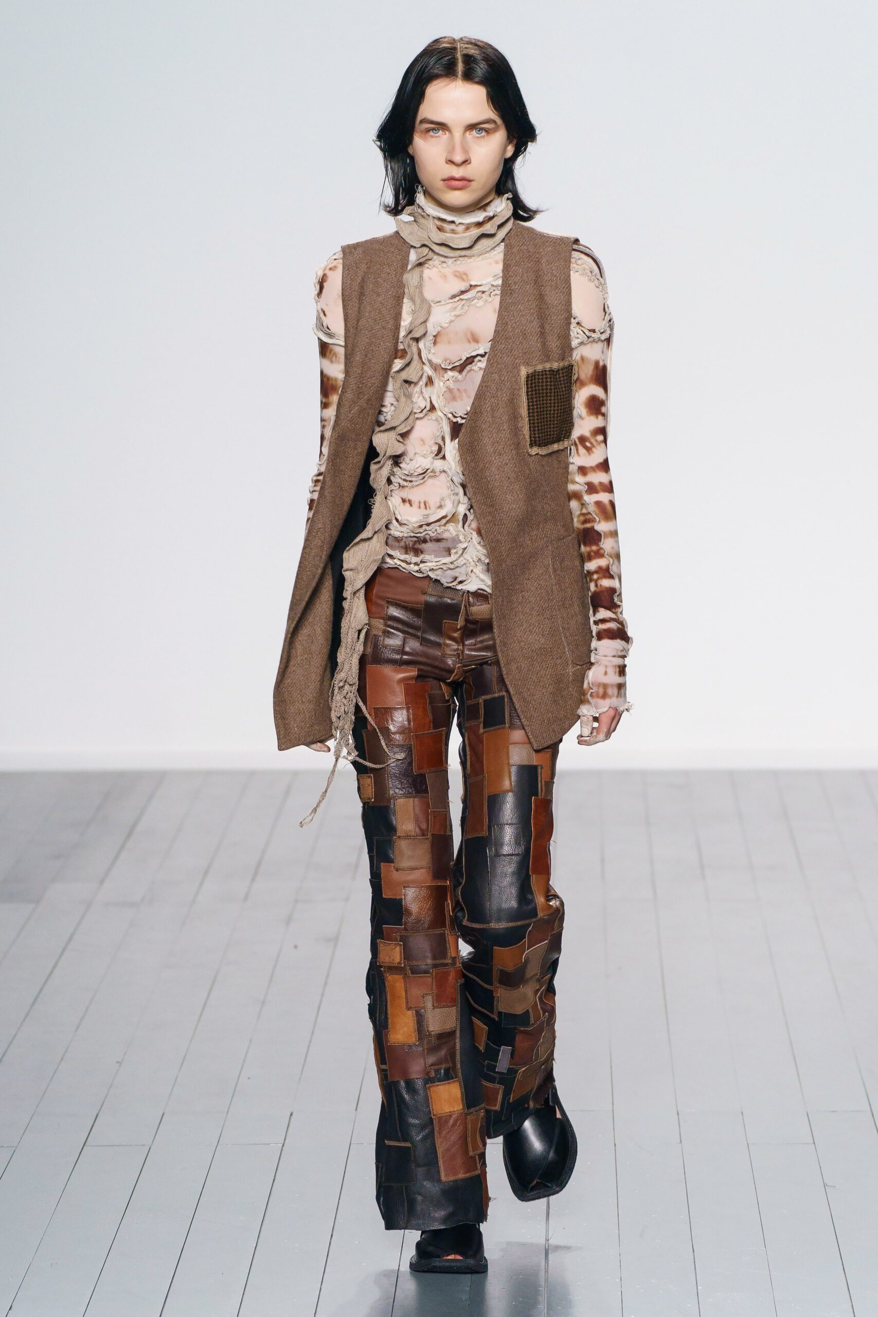 brown leather fitted flared pants