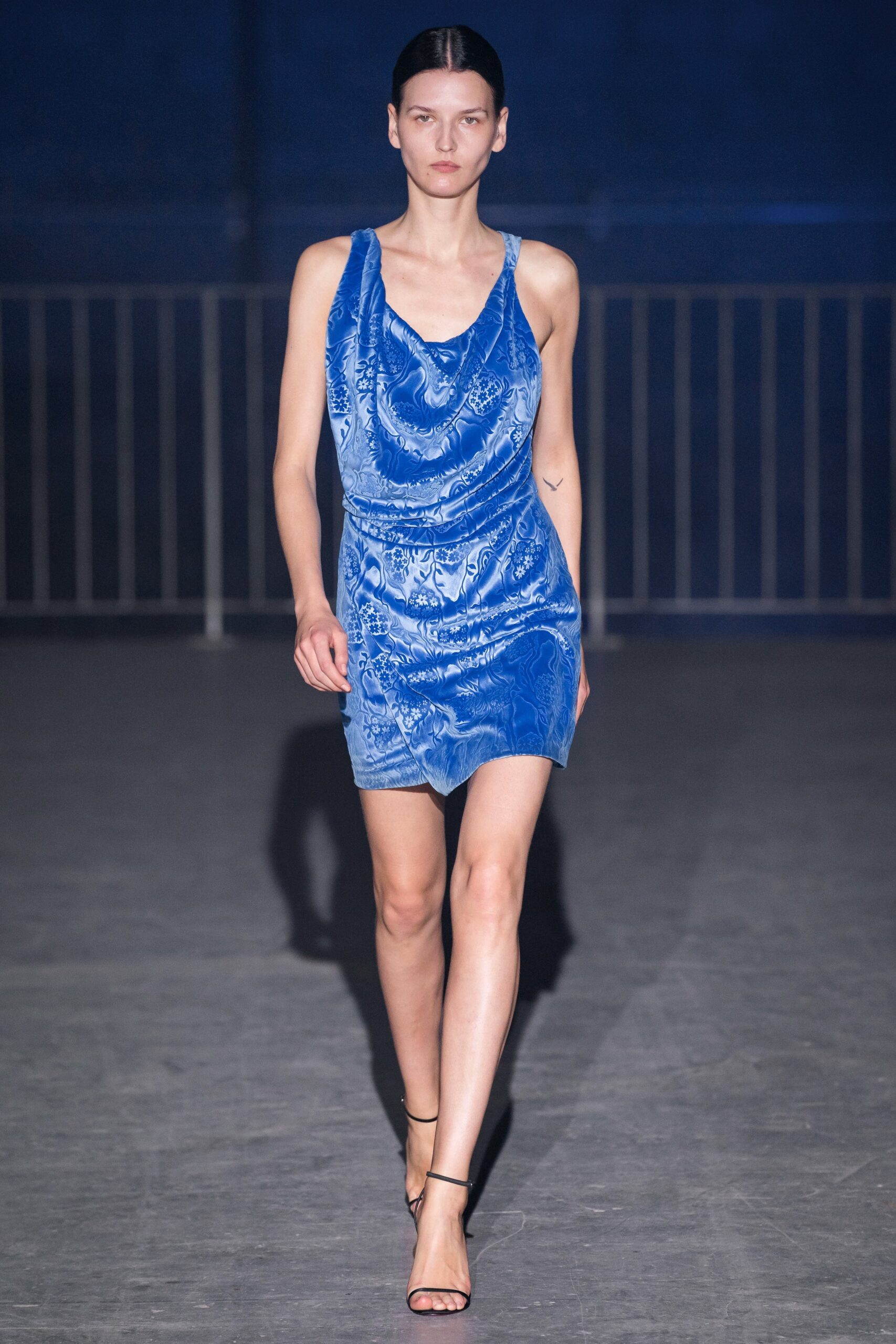 blue silk sleeveless dress