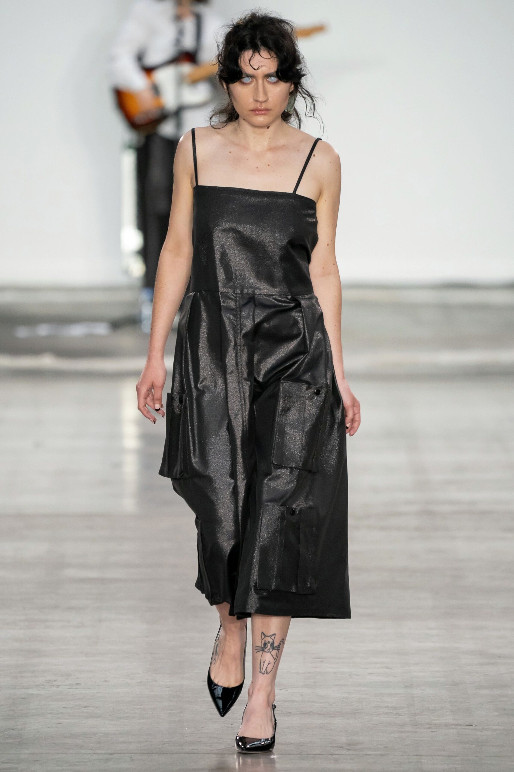 black silk sleeveless dress