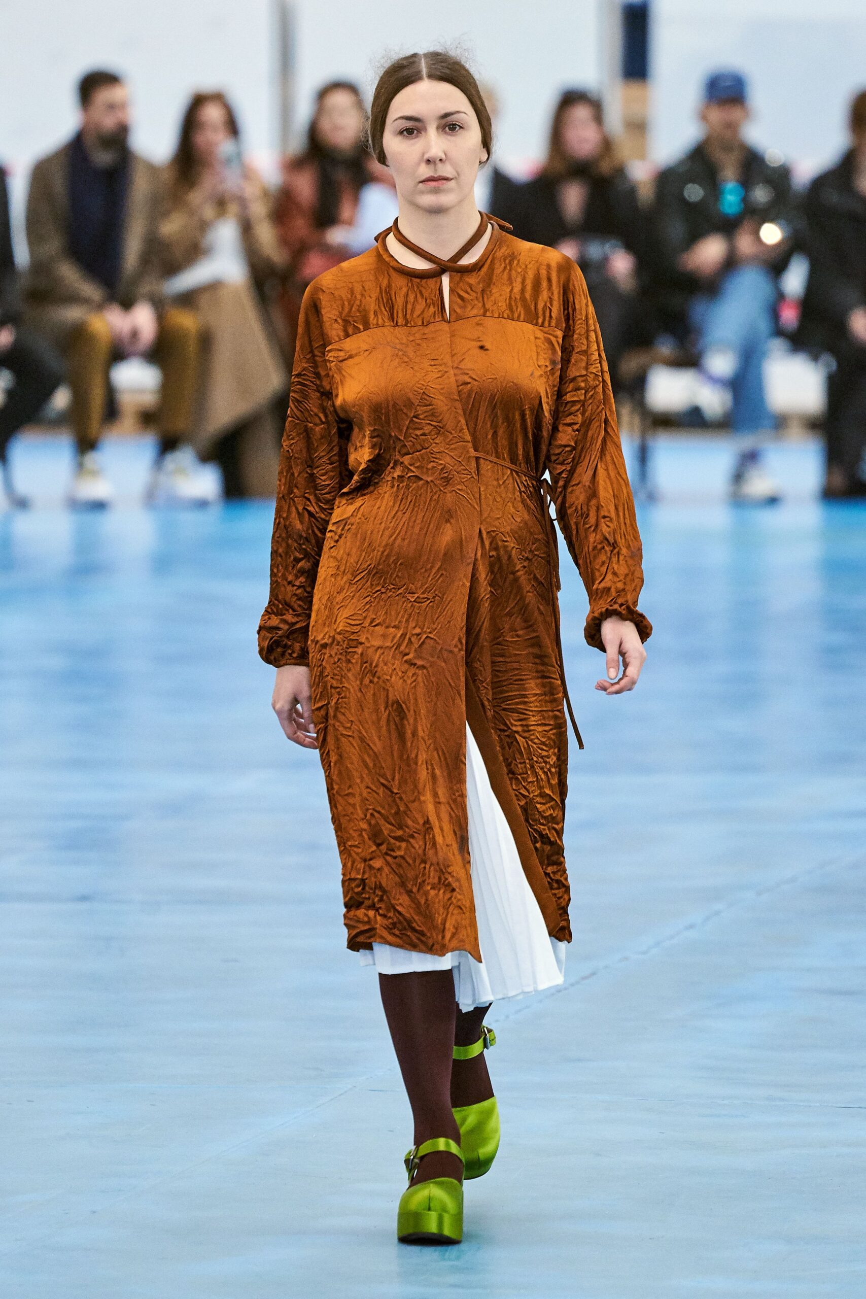 brown and white relaxed midi dress