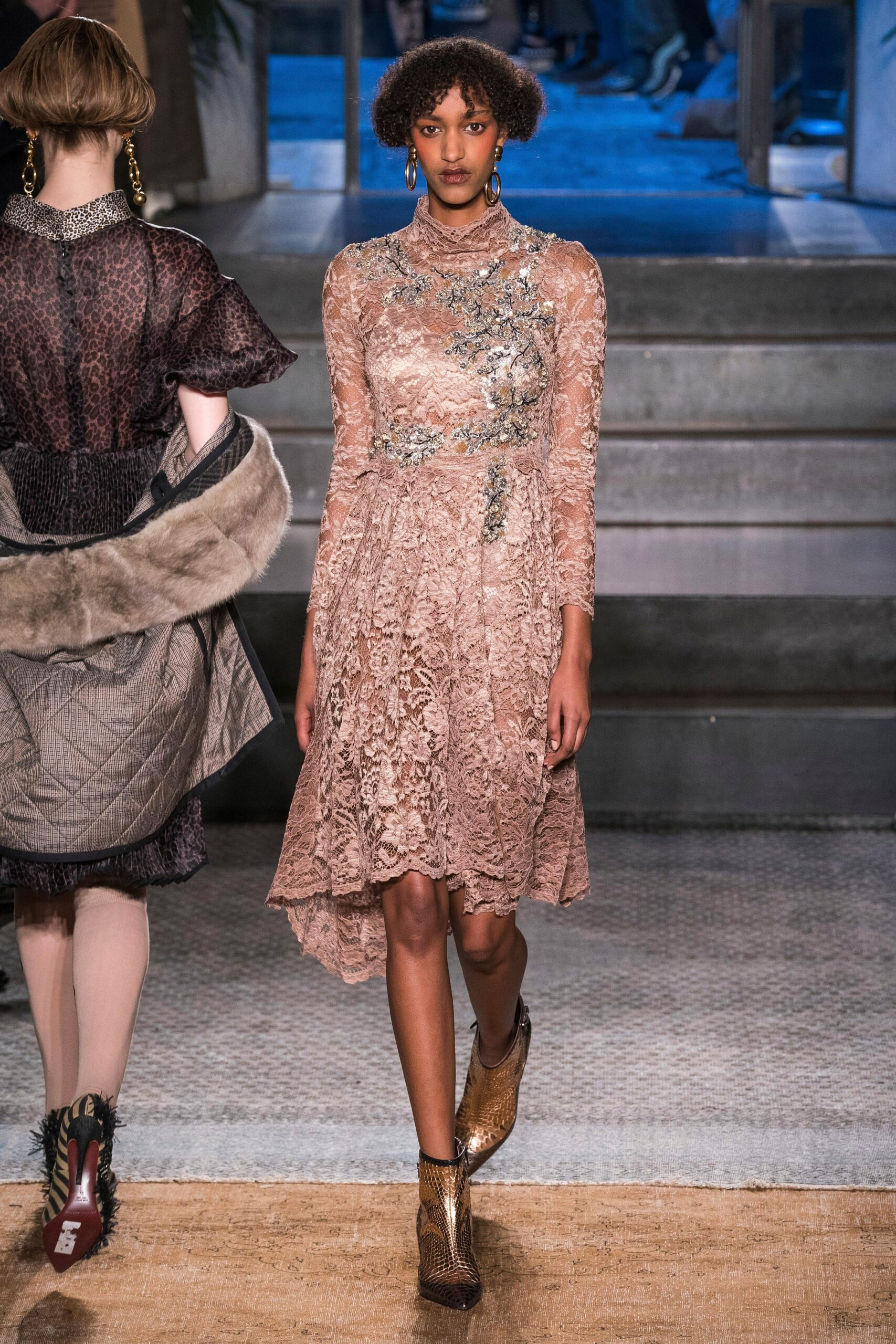 pink lace long-sleeve dress