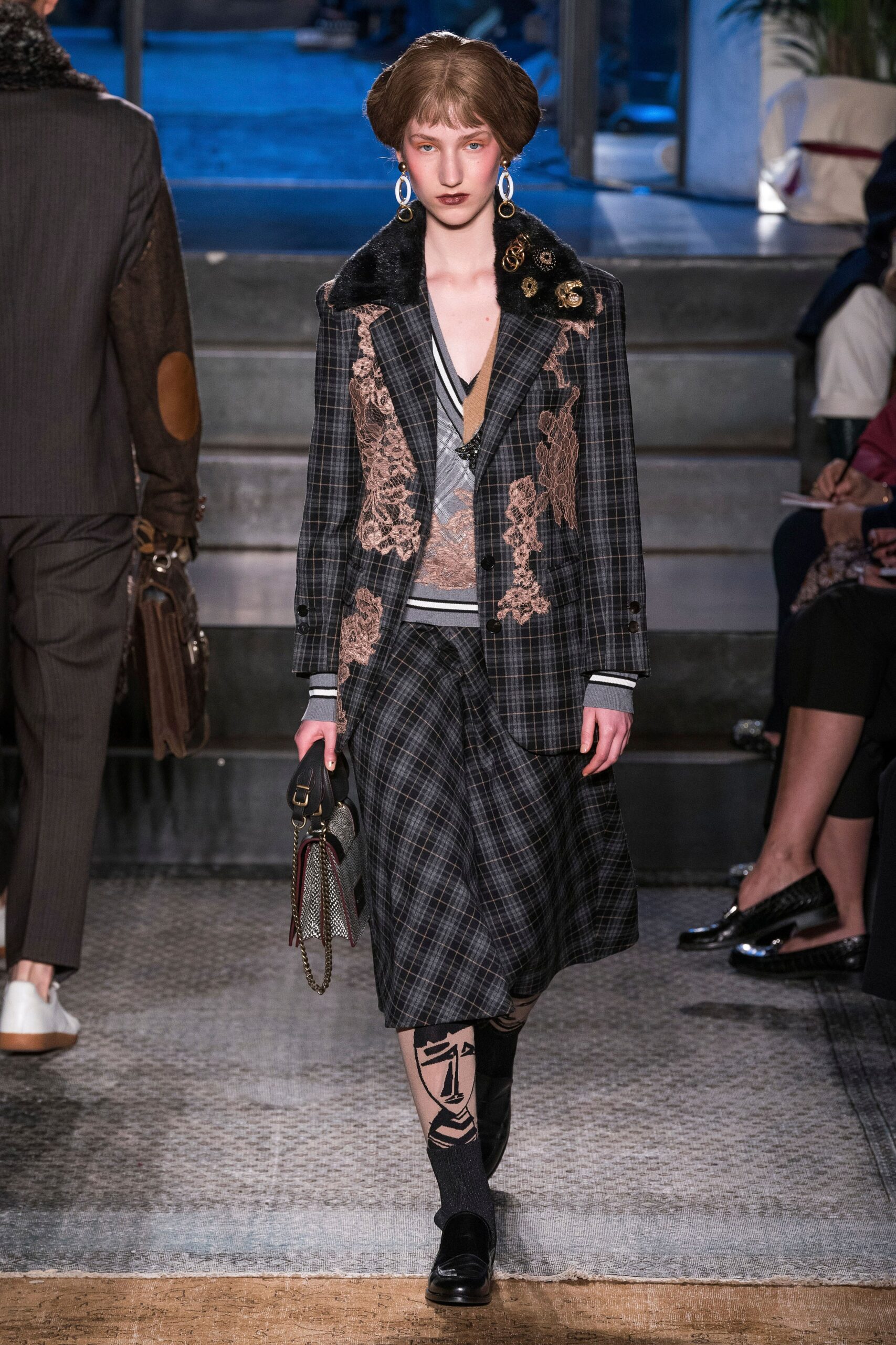 tailored blazer with pleated skirt