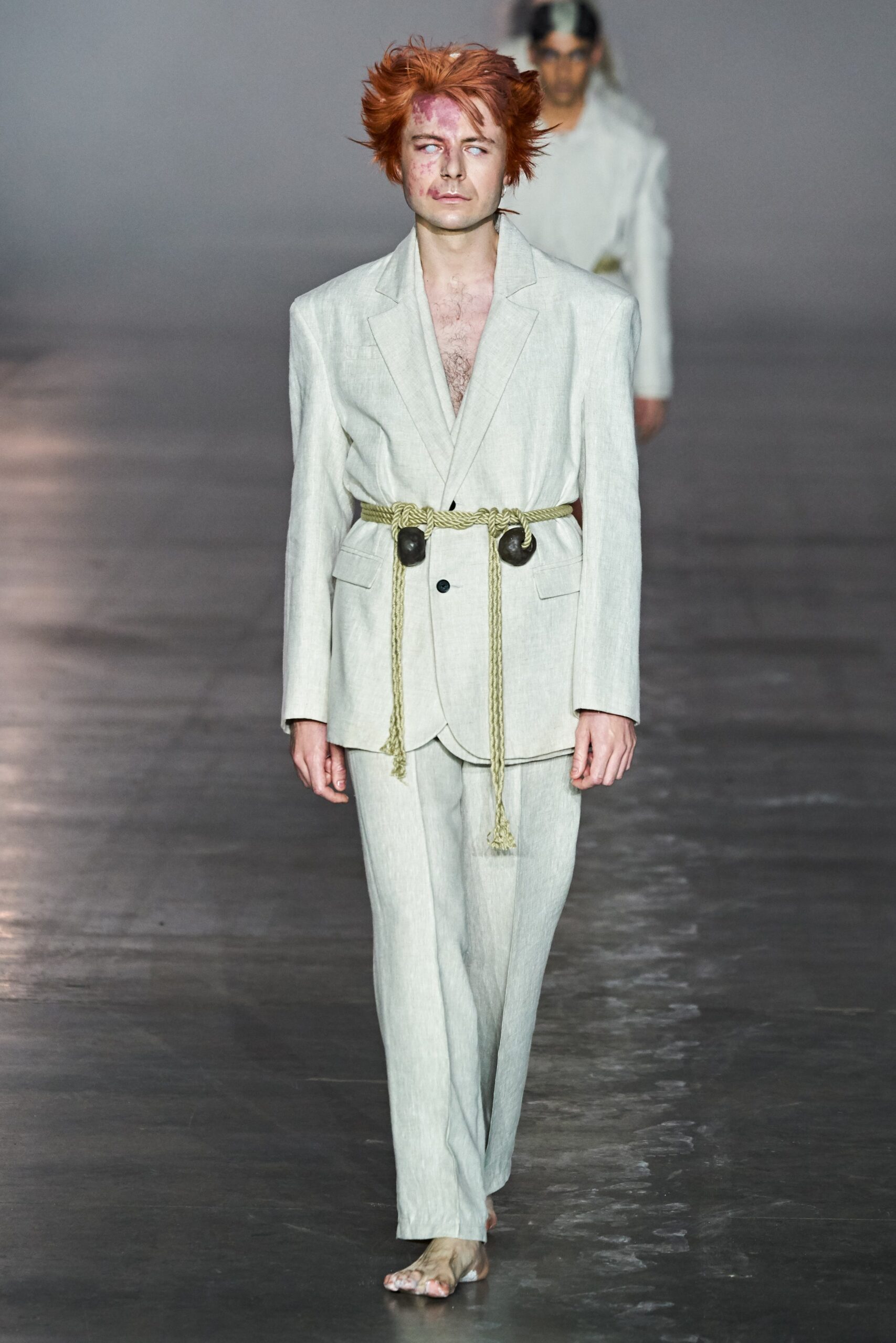 white linen tailored suit
