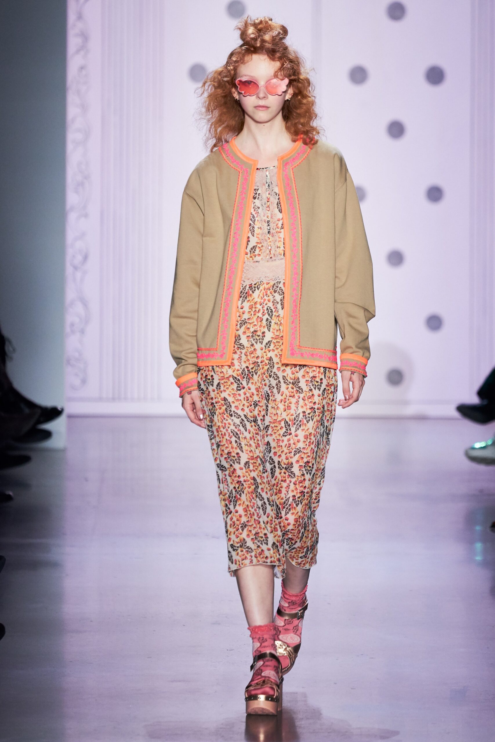 beige jacket with multi dress