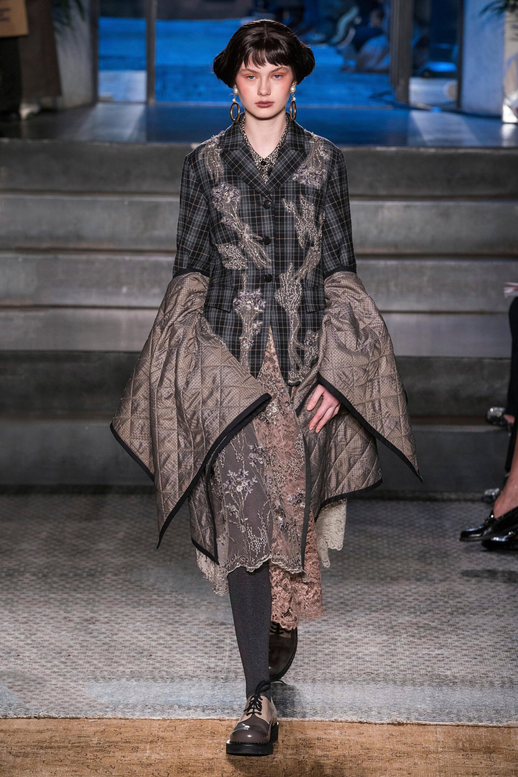 black gray embroidered coat