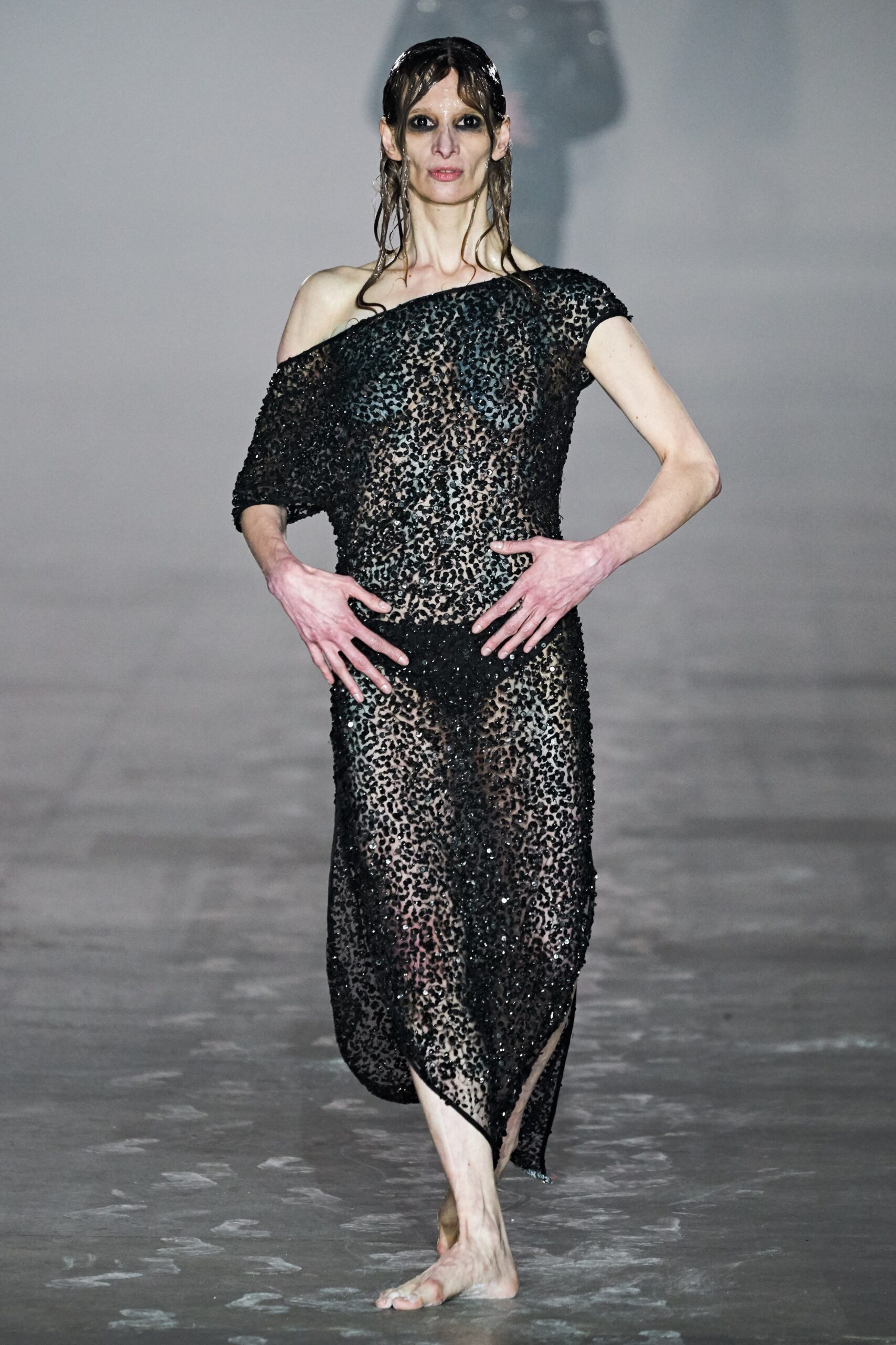 black sheer off-shoulder dress