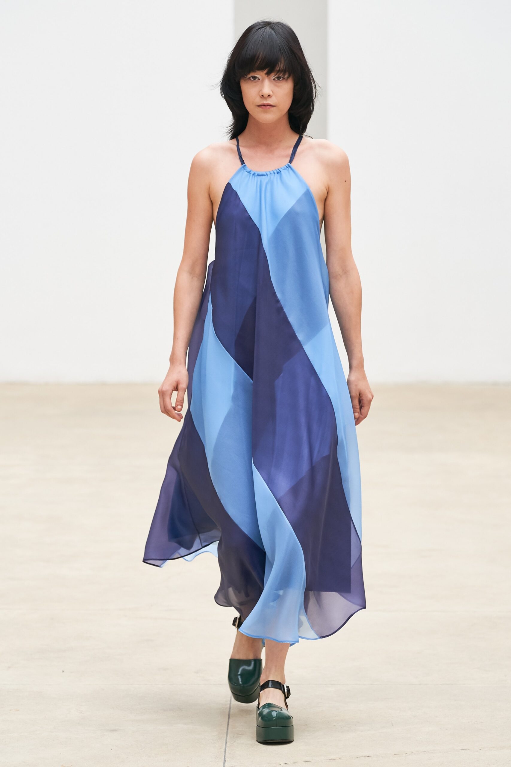 blue silk halter dress