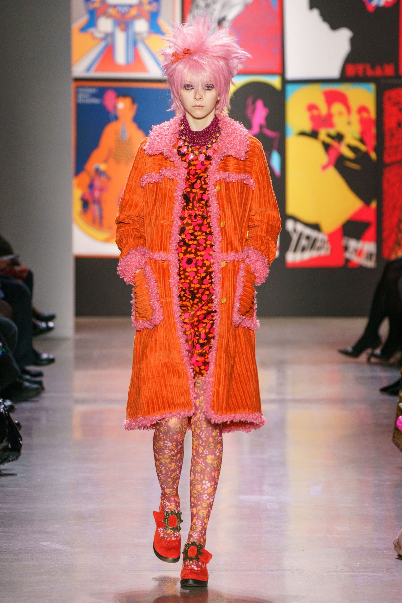 colorful coat and floral dress