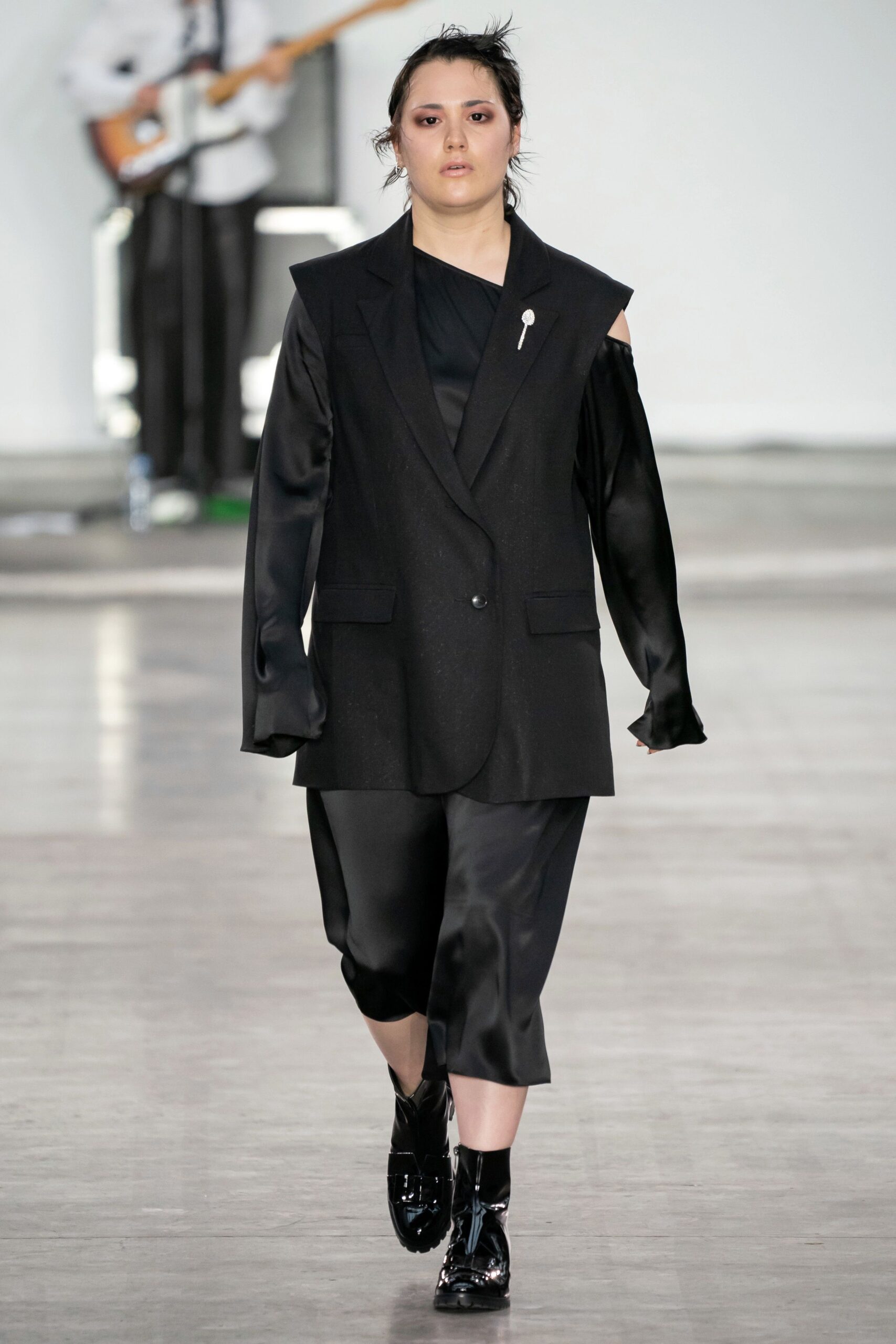 black silk blazer and top