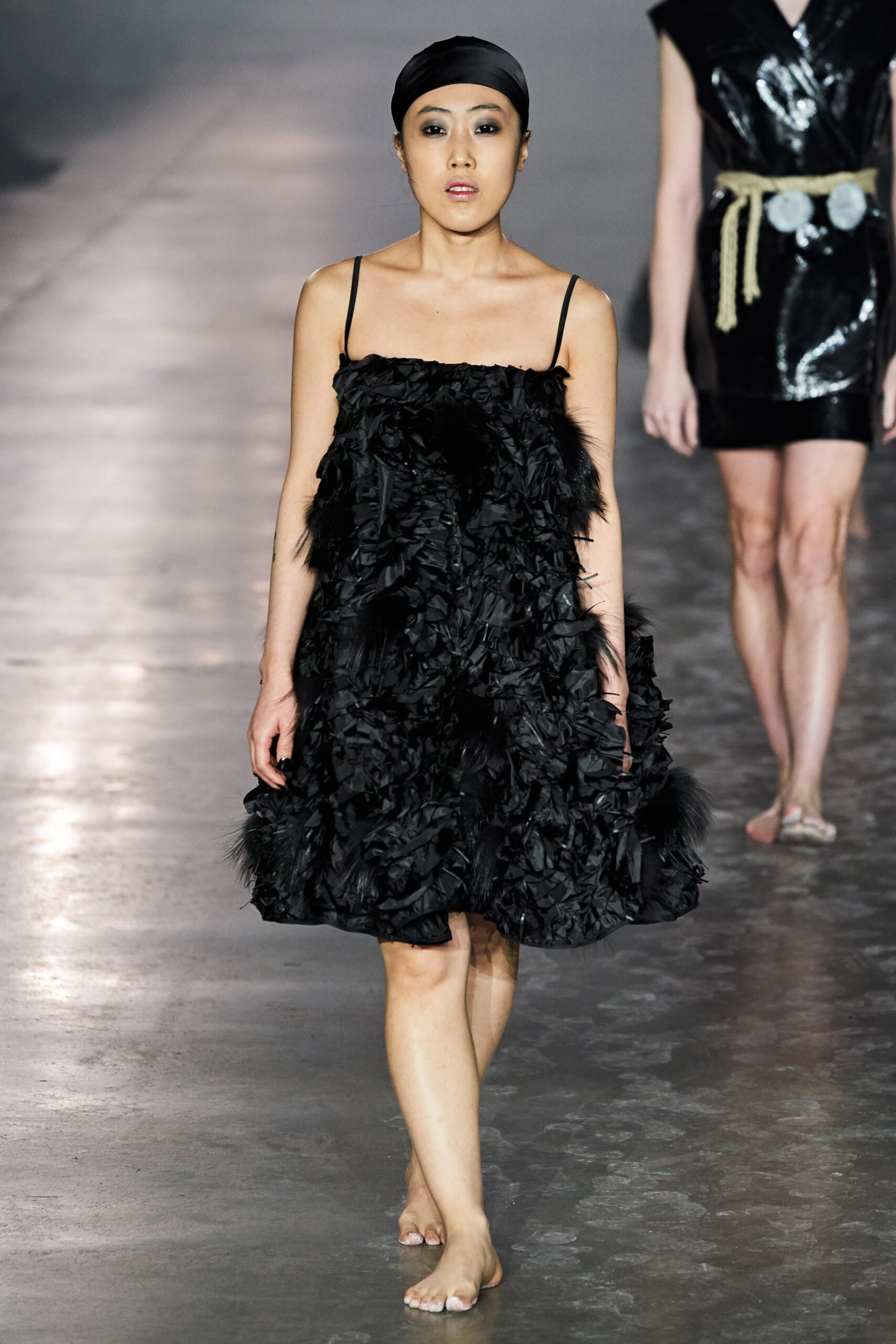 black ruffled mini dress