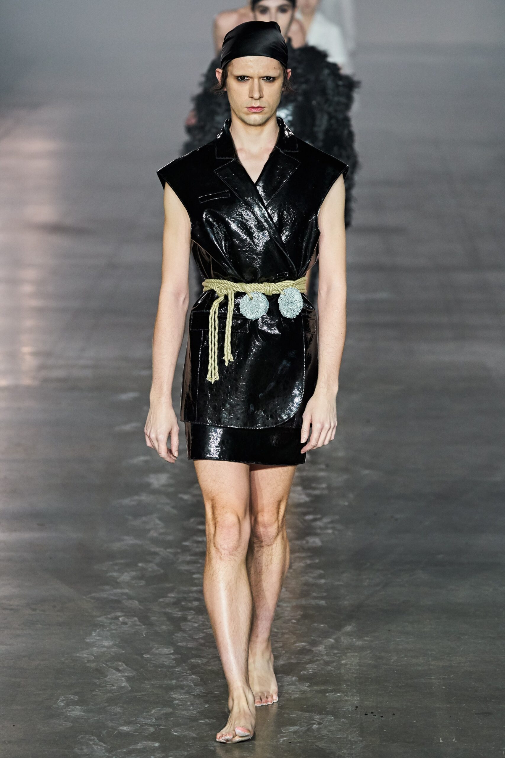 fitted black vinyl sleeveless dress