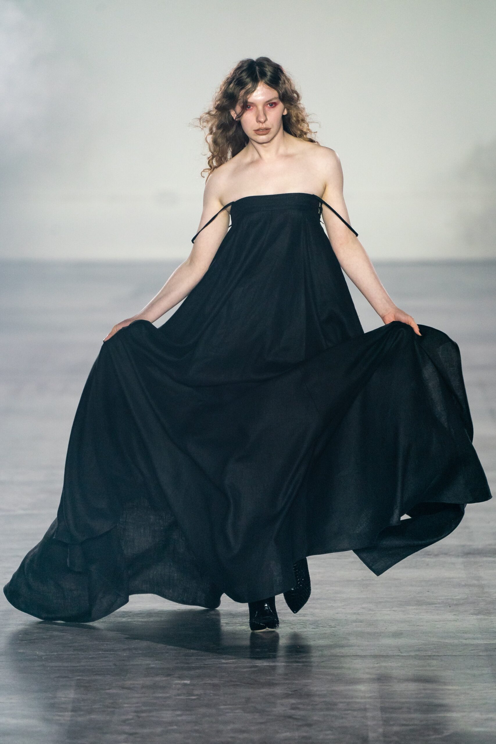 black strapless tiered maxi dress