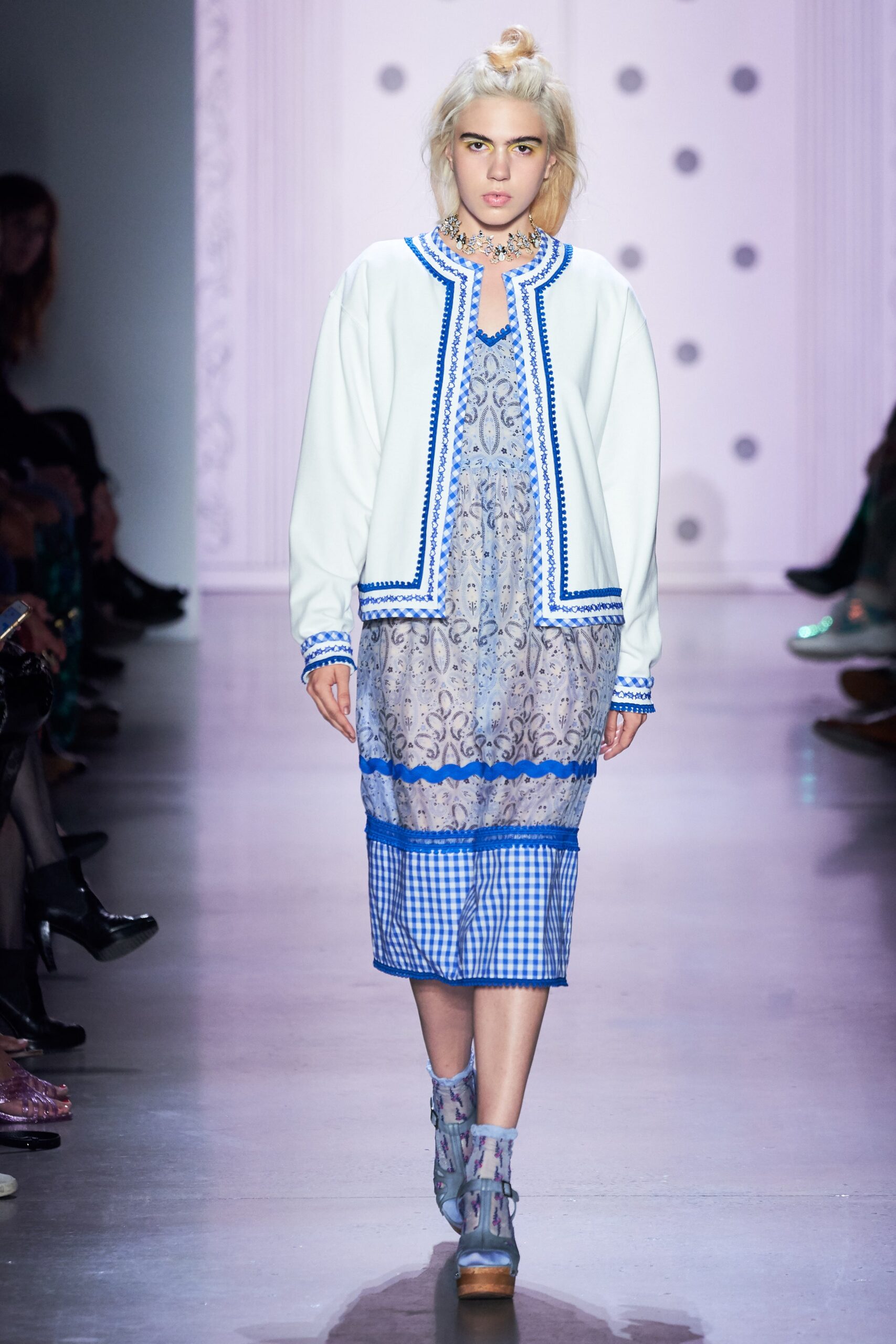 blue and white layered midi dress