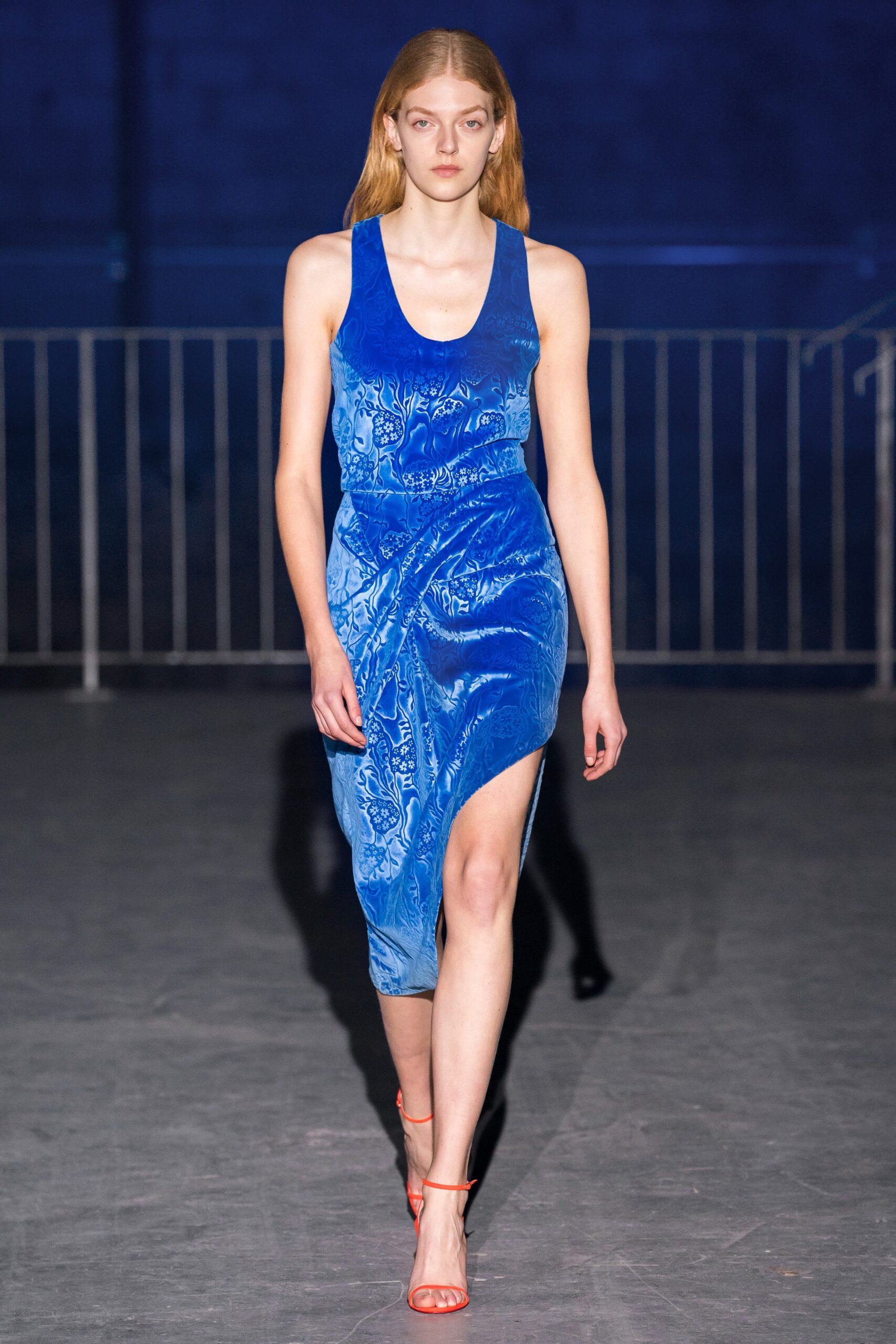blue silk sleeveless dress