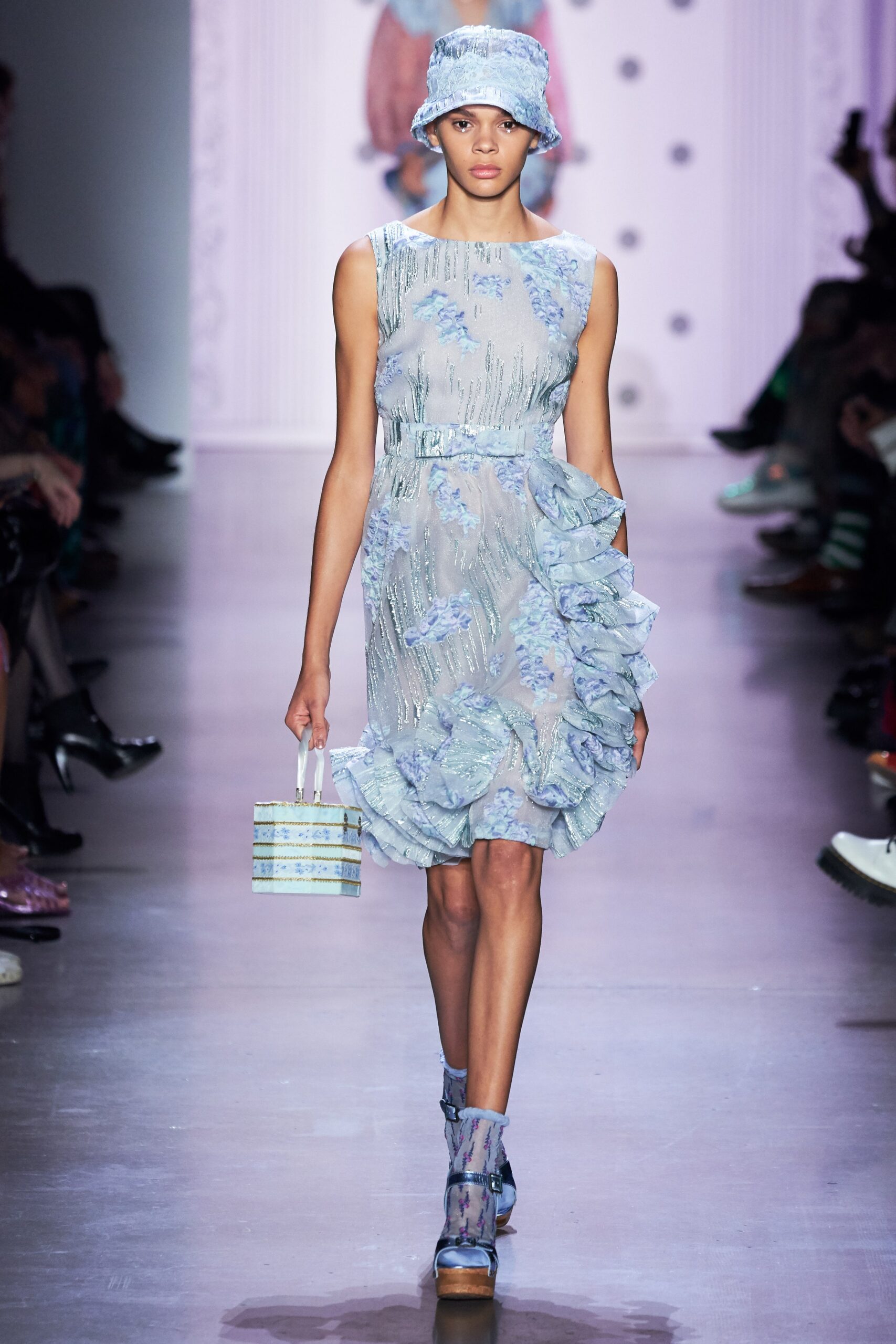 blue ruffled mini dress