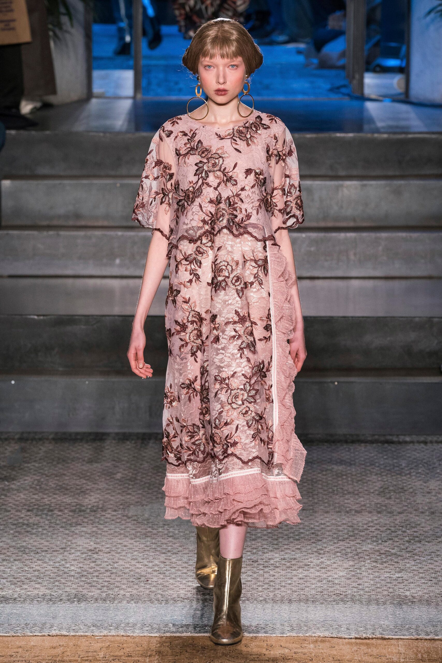 pink embroidered midi dress