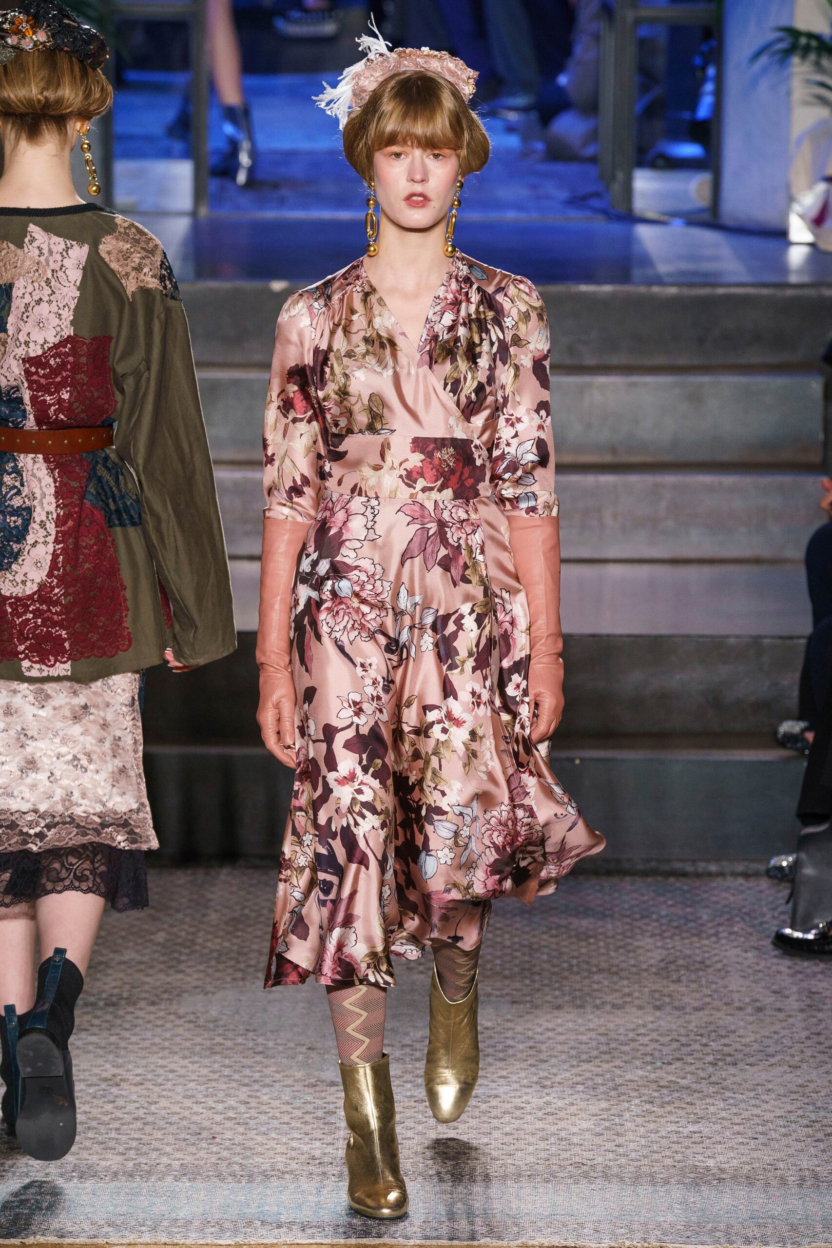 pink floral midi dress