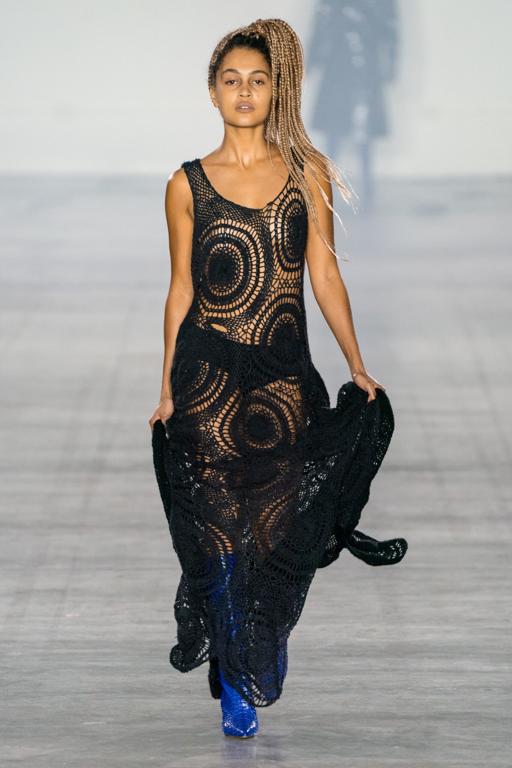 black crochet sleeveless dress