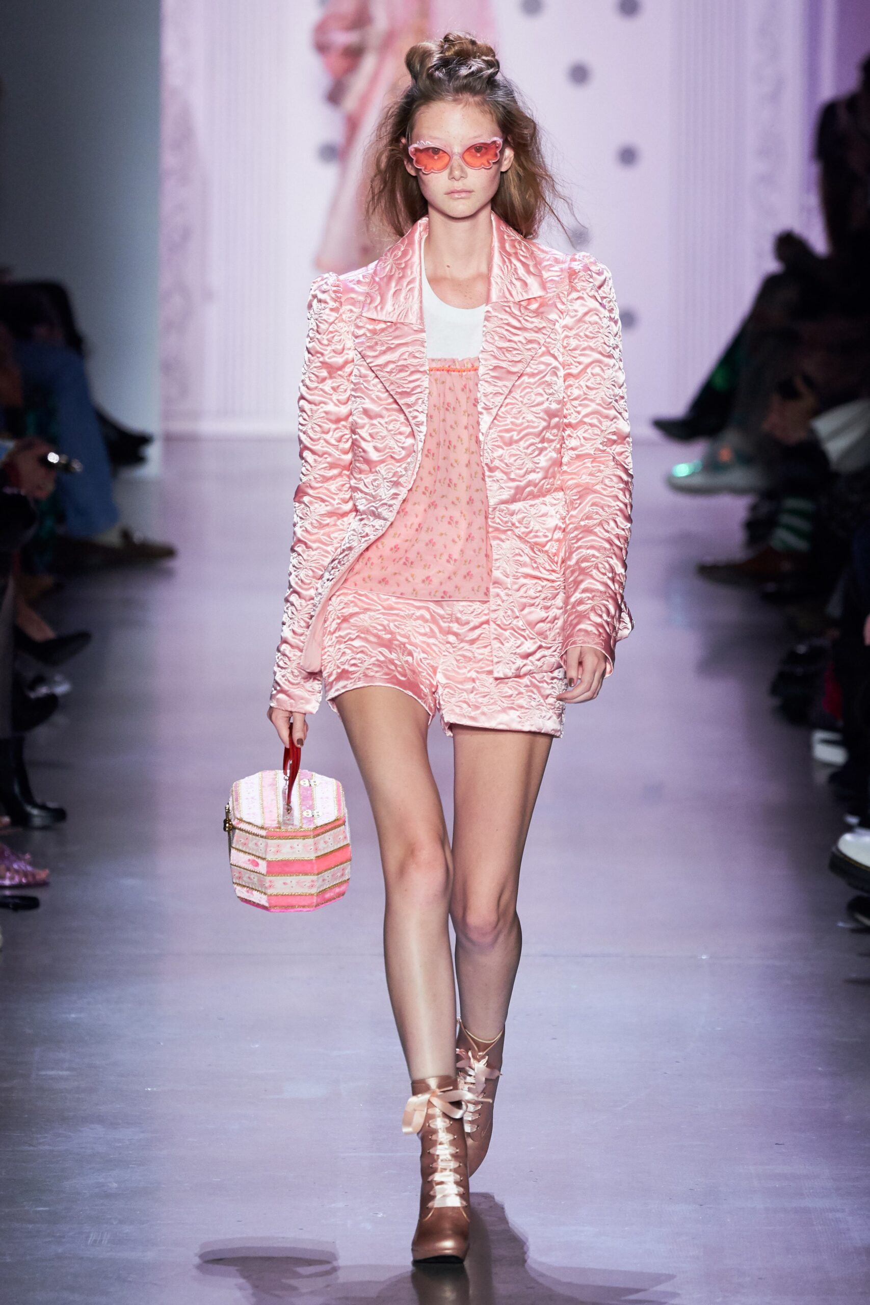 pink ruffled jacket with shorts