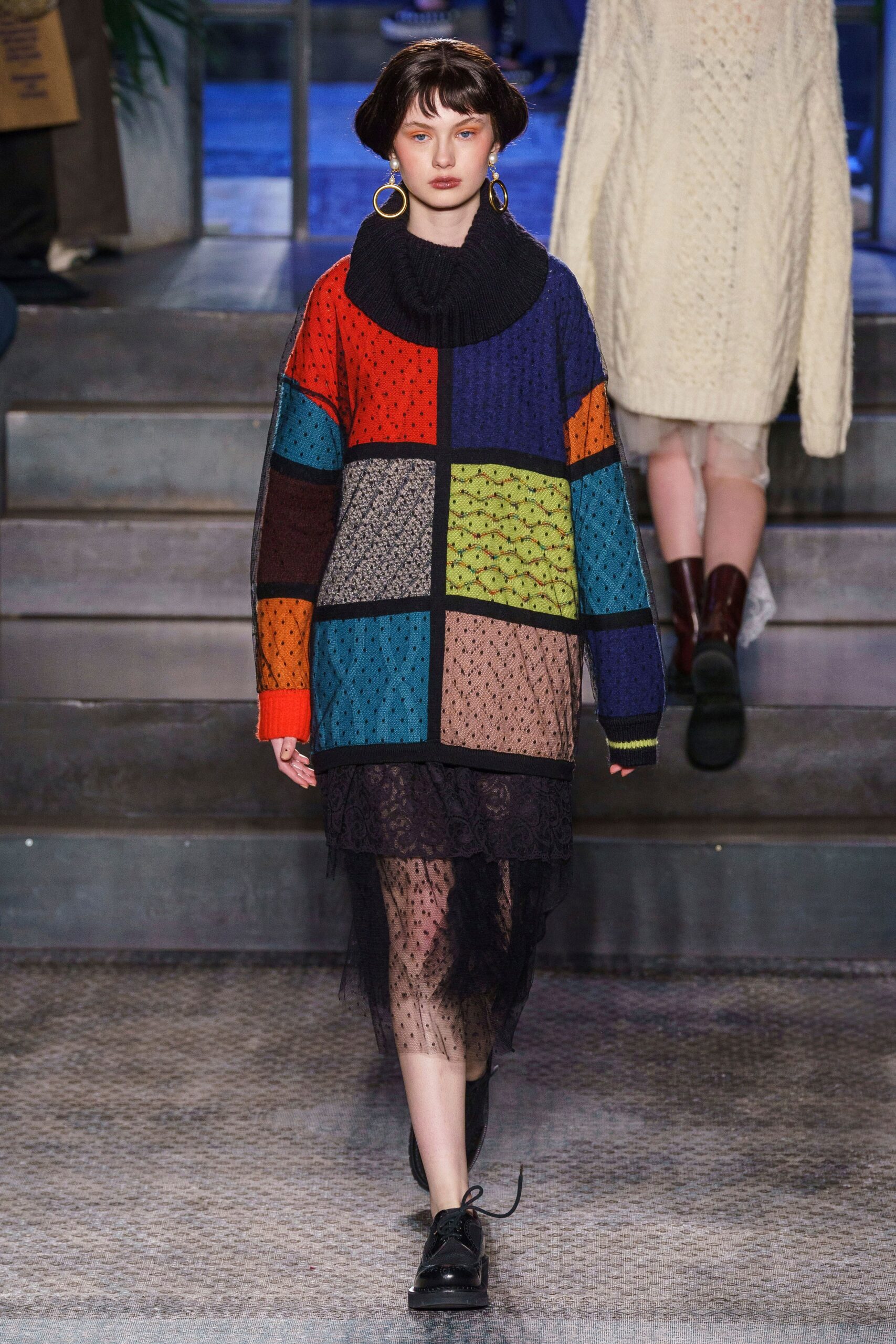 multi wool long-sleeve turtleneck oversized color-blocked short sweater