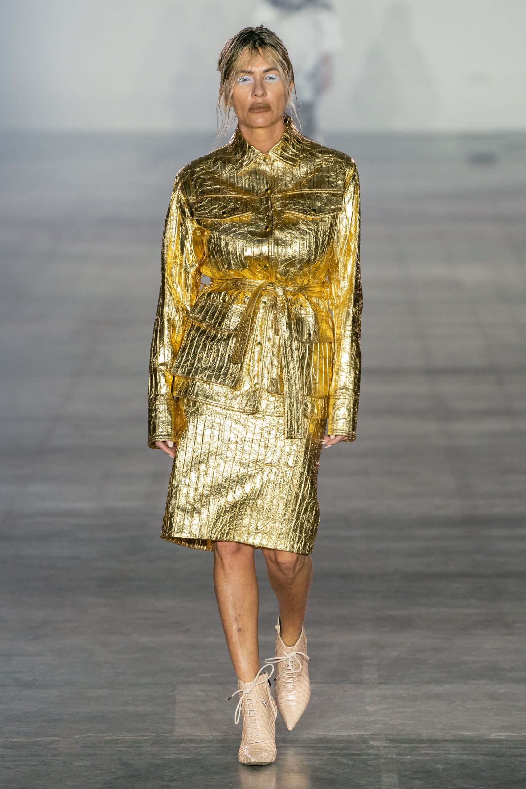 gold metallic long-sleeve dress