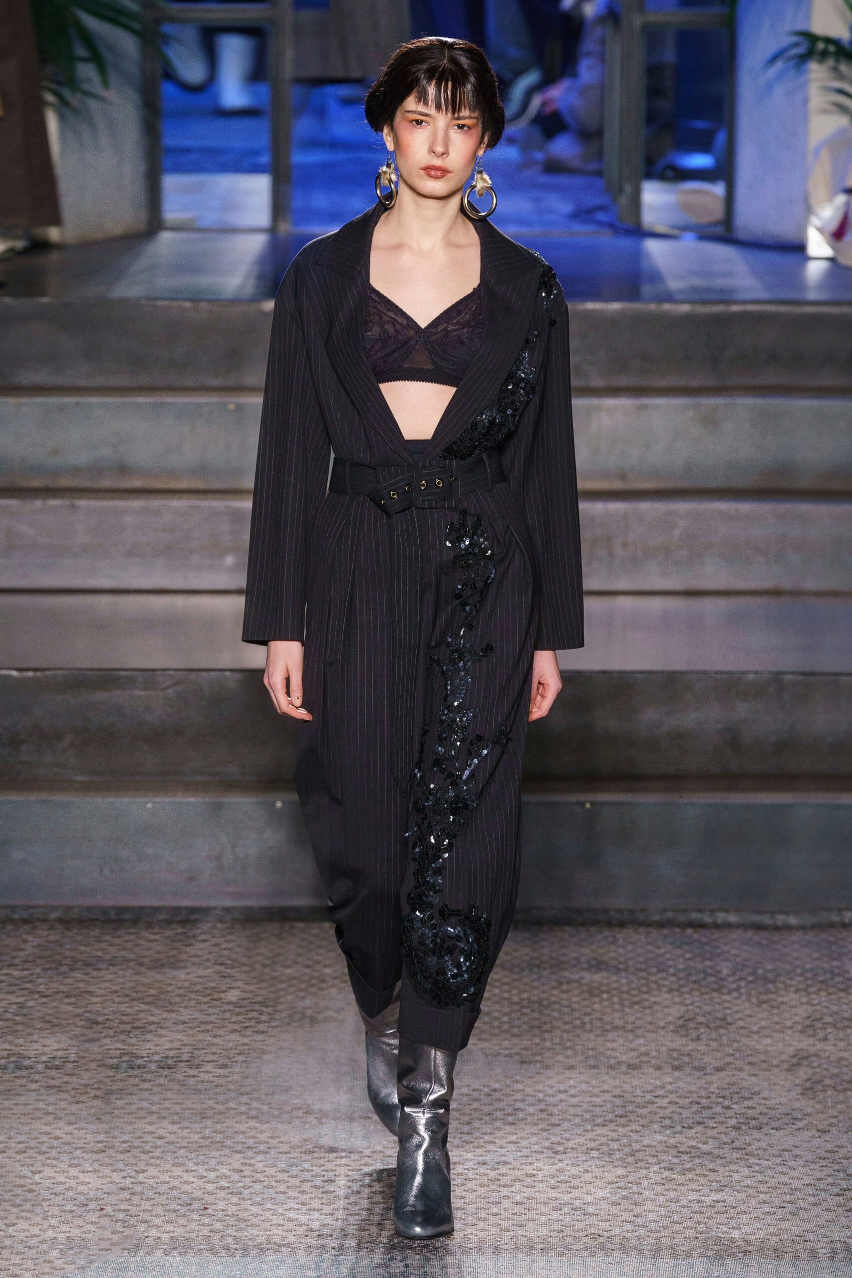black relaxed jumpsuit with lace bra