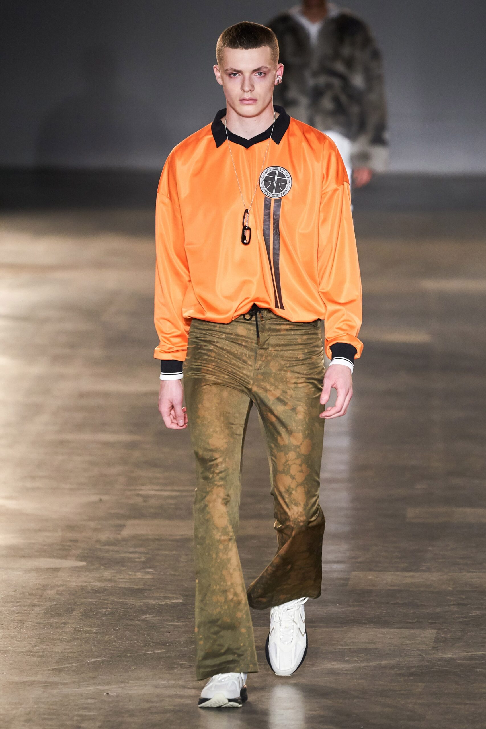 green denim fitted flared pants