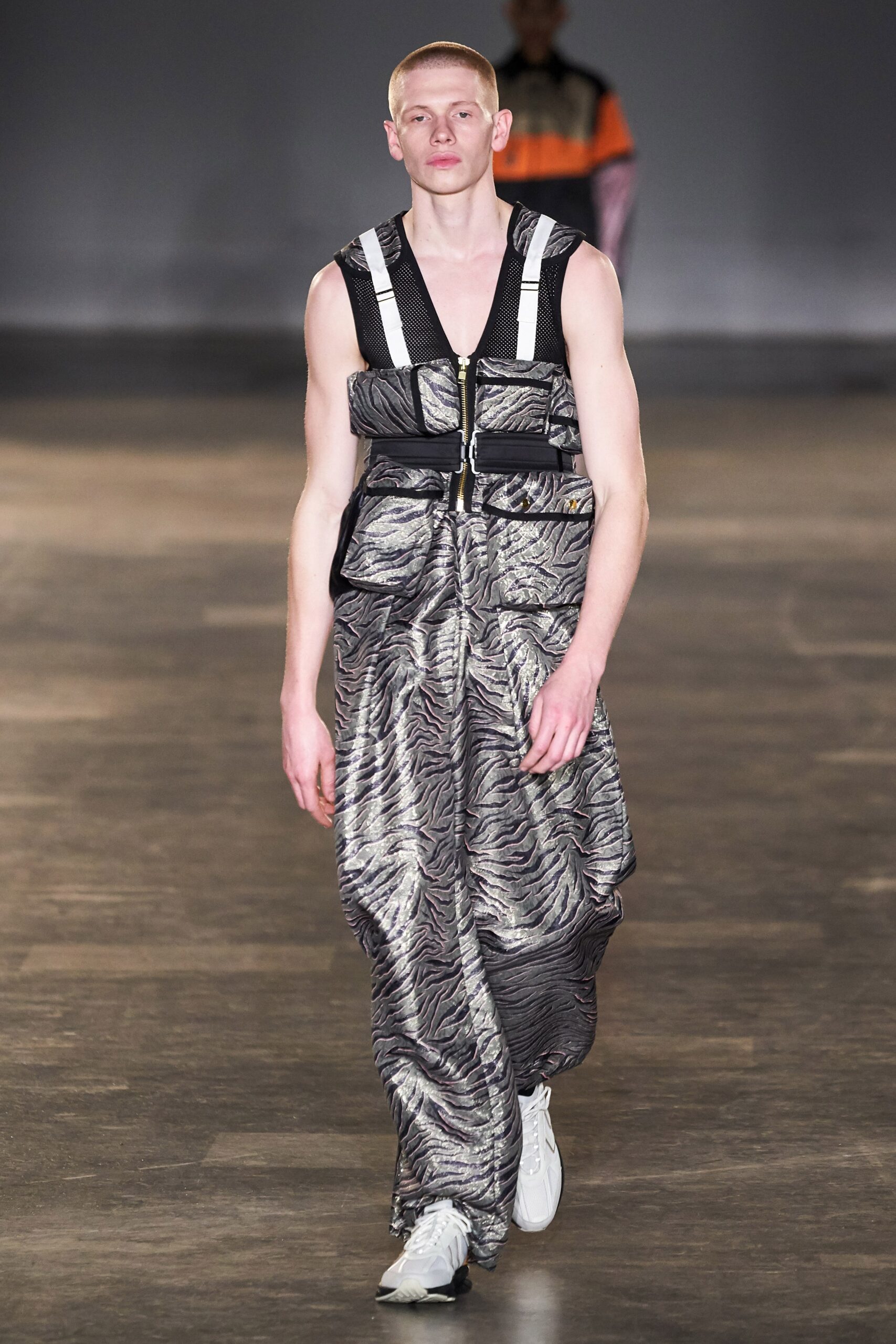 black and white printed jumpsuit with vest