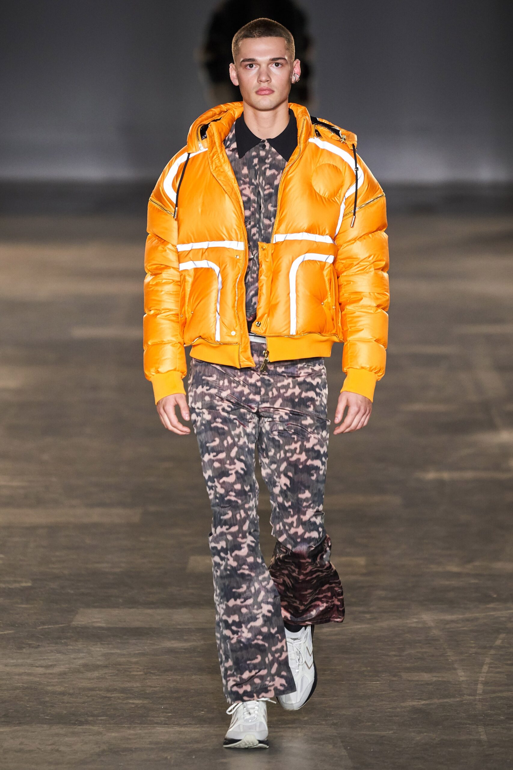 orange jersey long-sleeve hooded relaxed zippered jacket