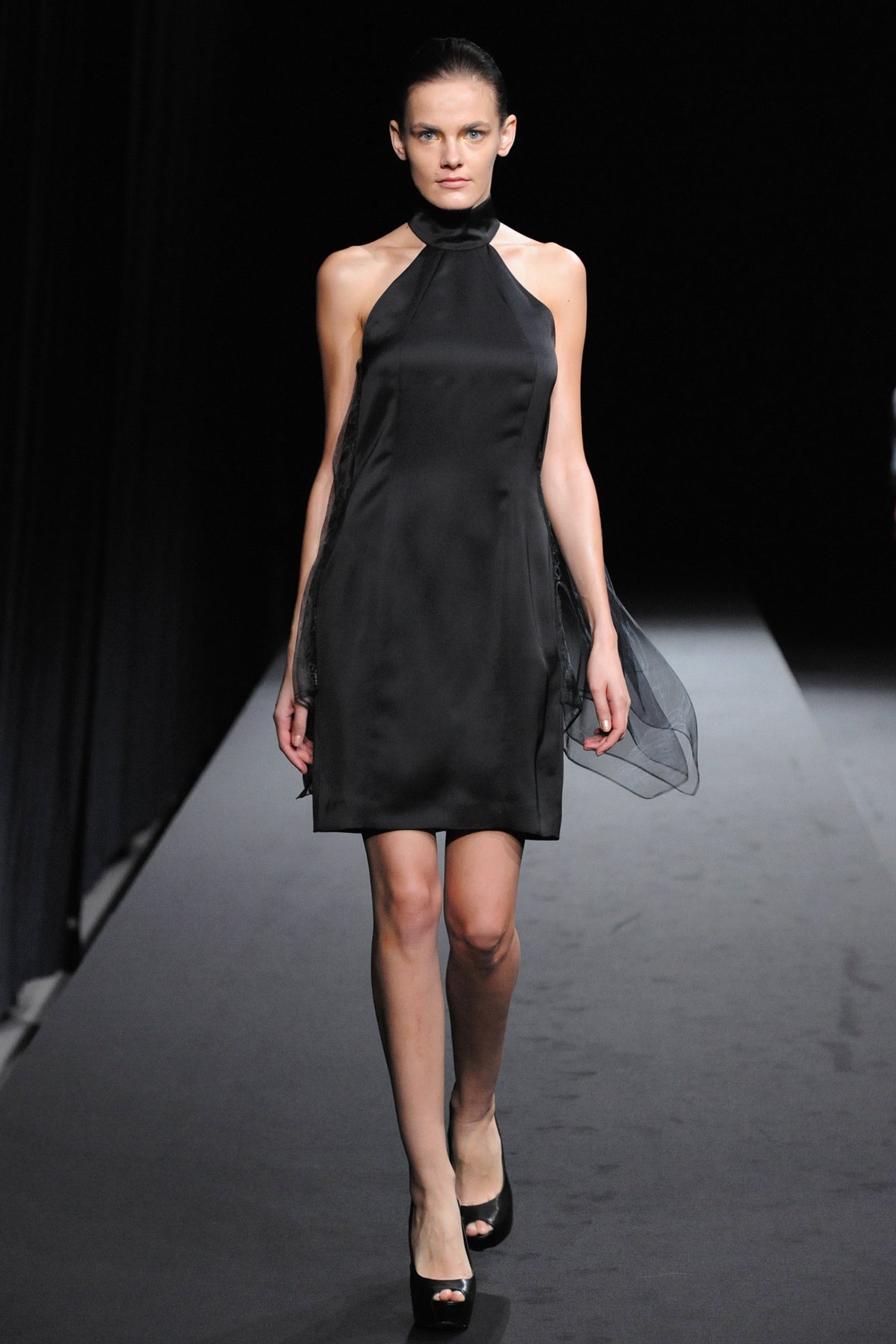 black silk halter mini dress