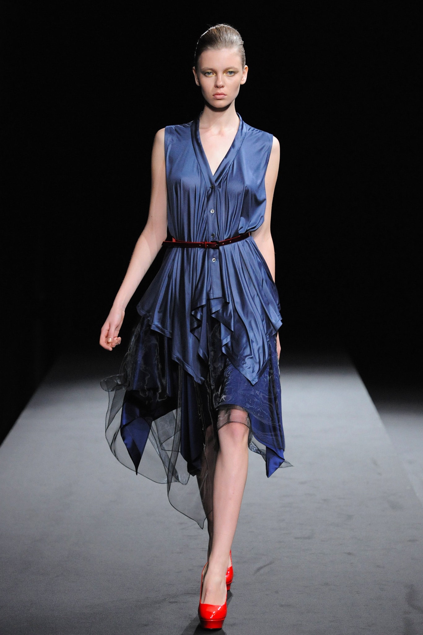 blue silk asymmetric dress