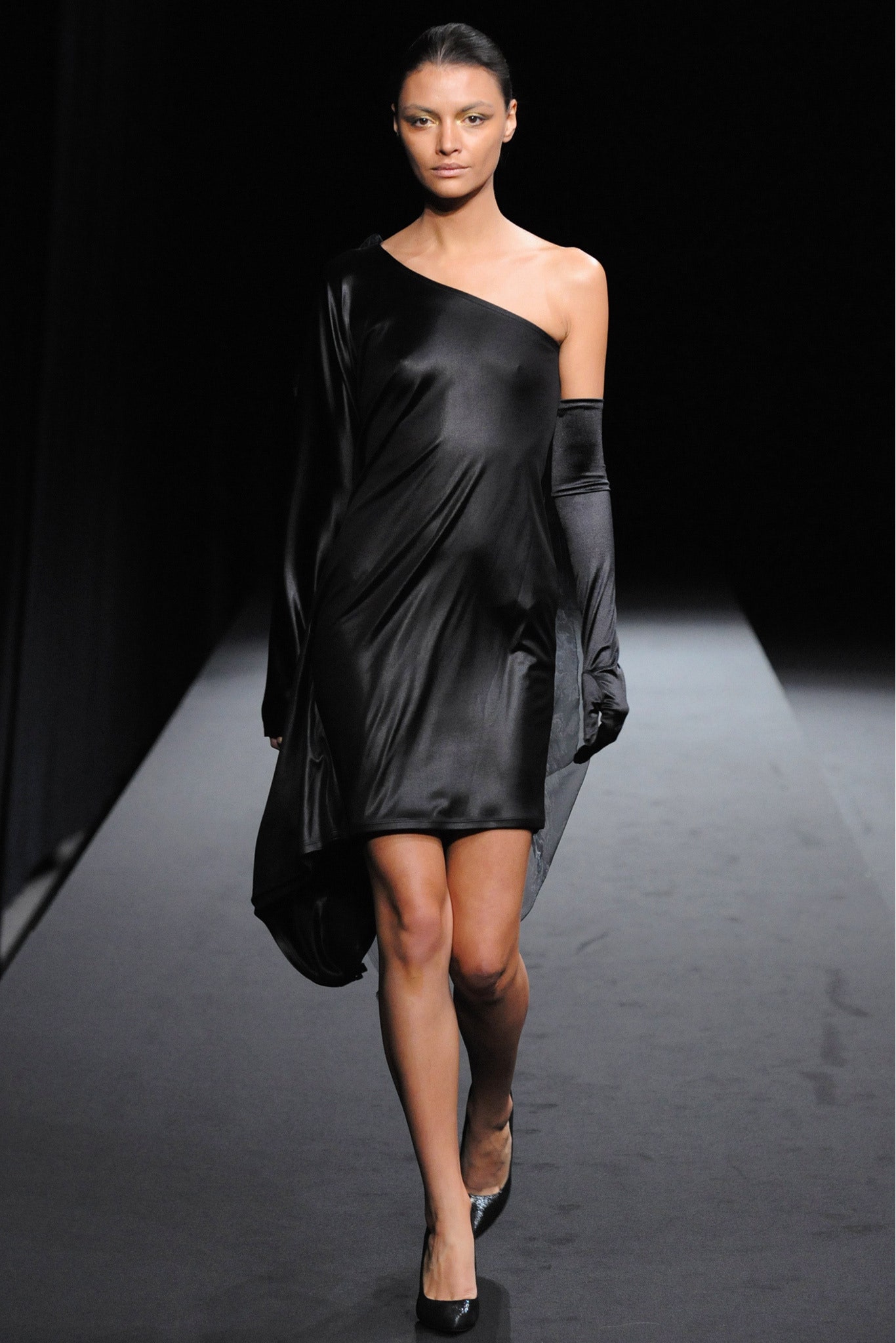 black silk asymmetric dress