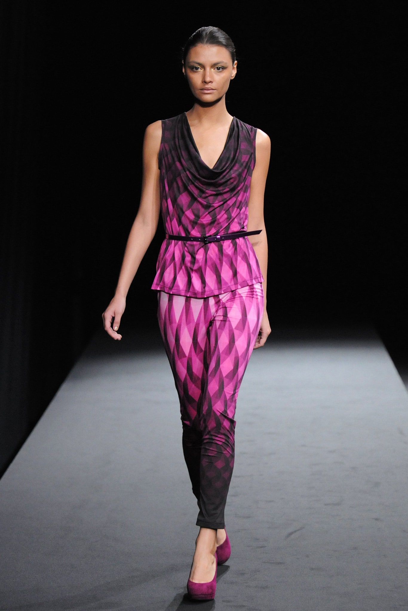 pink and black fitted outfit